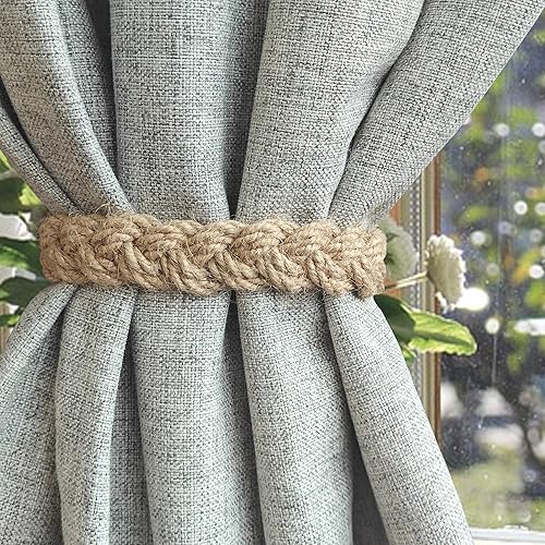 Miniatura 5 de Sujetadores de cortina bohemios para cortinas, cuerda de algodón de granja, lazos ajustables con bellota de madera rústica y bonita, accesorios de