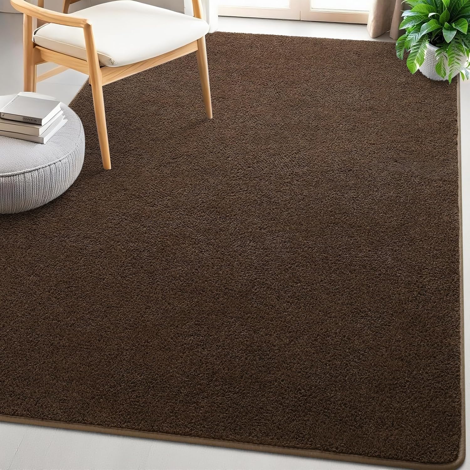 4x6 Feet Brown Area Rugs for Bedroom, Indoor Washable Memory Foam Rug for Living Room, Modern Aesthetic Minimalist Non-Slip Carpets for Kids Boys Girls Adults Dorm Home Decor