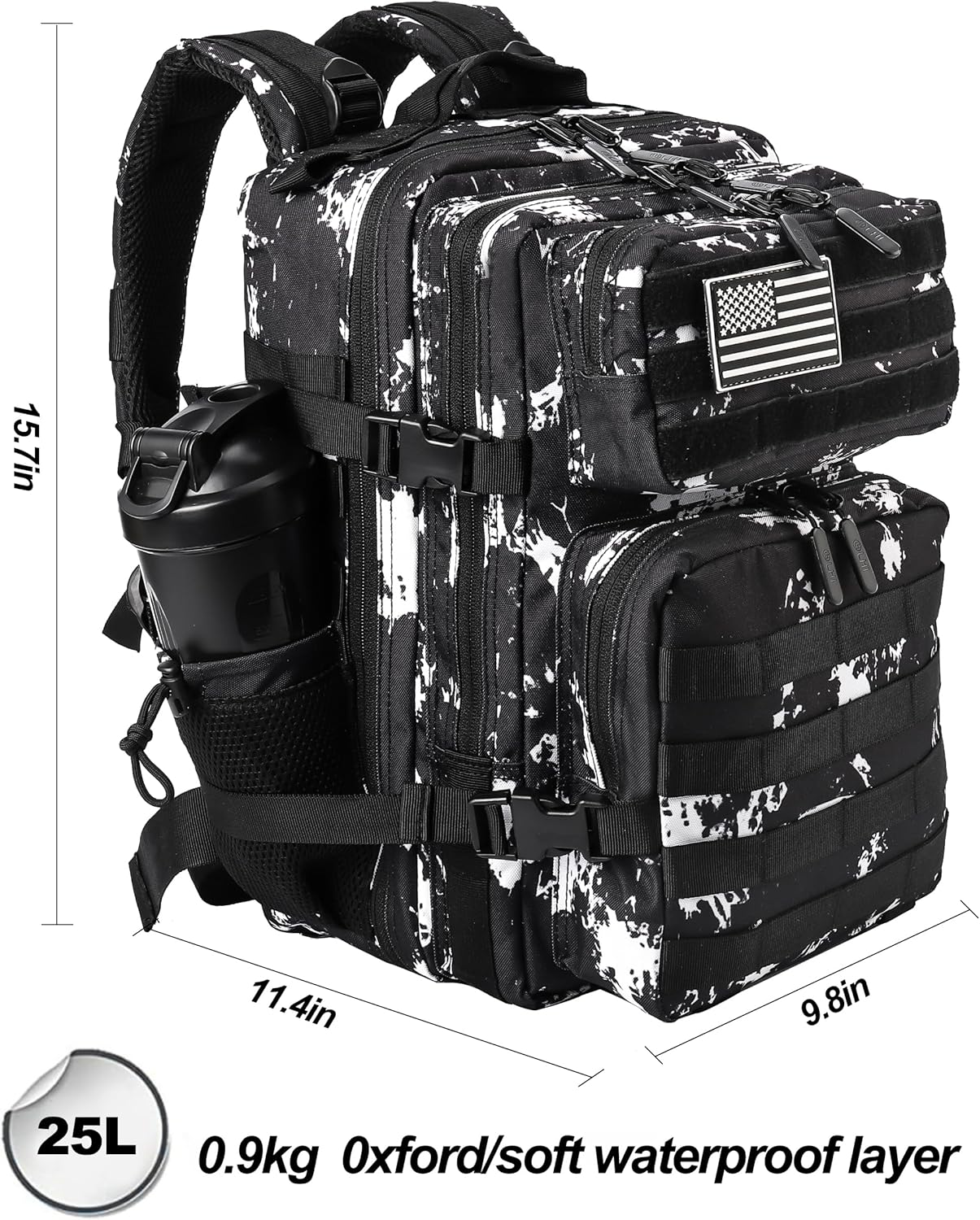 LHI Tactical Military Backpack for Men and Women 25L/35L Army Assault Pack Bag Small Rucksack with Bottle Holder - Image 2