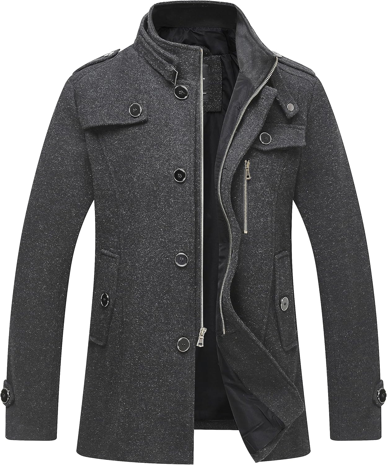 wantdo Men's Wool Blend Jacket Stand Collar Windproof Pea Coat