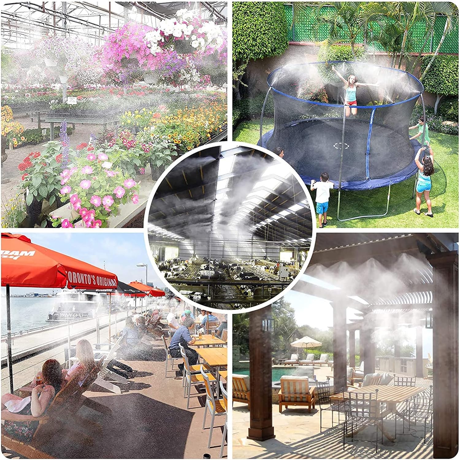 Water Mist Cooling System,Water Park 6/9/12/15/18m Outdoor Cooling Patio Misting System Fan Cooler Water Mist Gardenhouse Spray Hot Fog Misting System,59FT(18M)