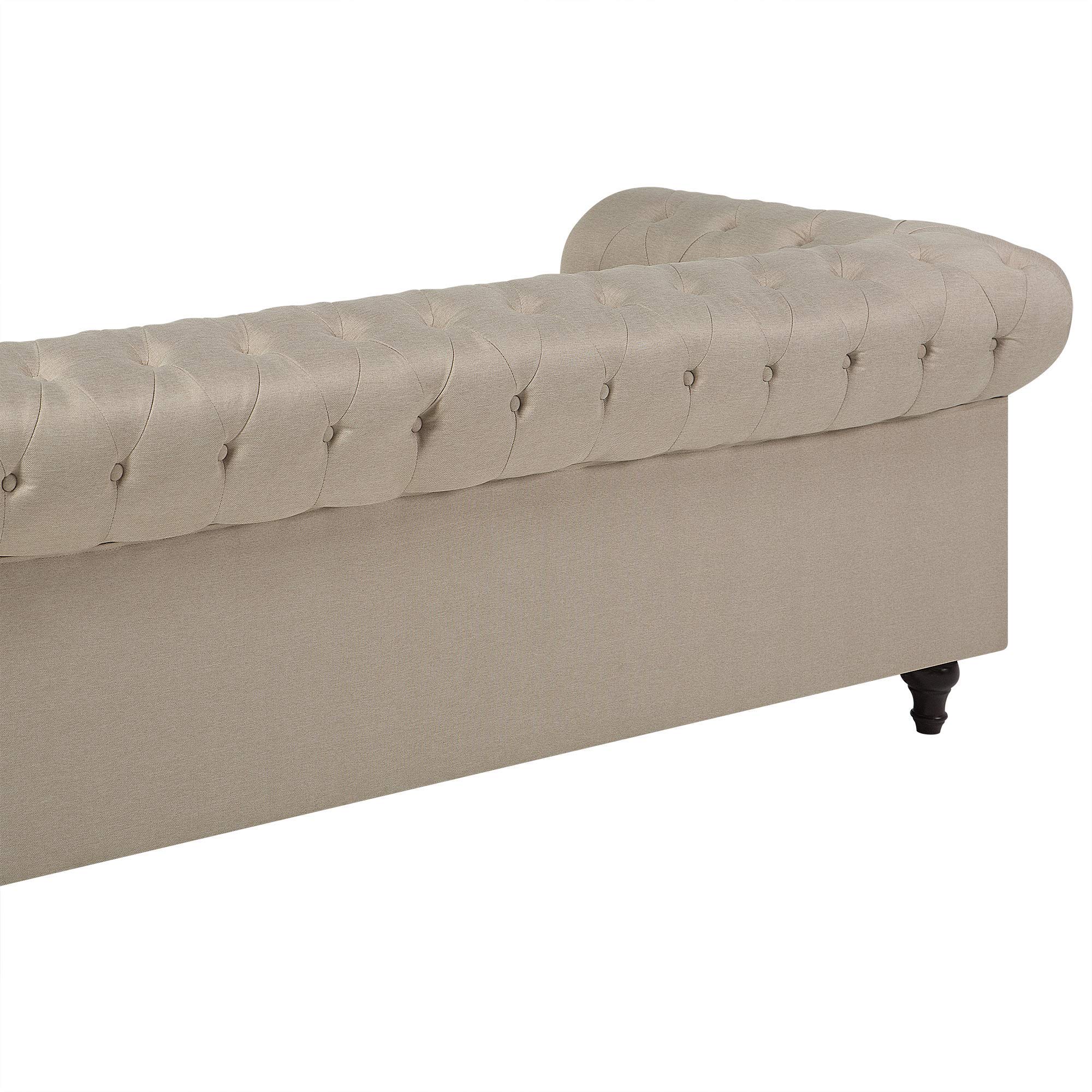 Ensemble Canapé et Fauteuil en Tissu Beige Dossier à Points Diamant Chesterfield