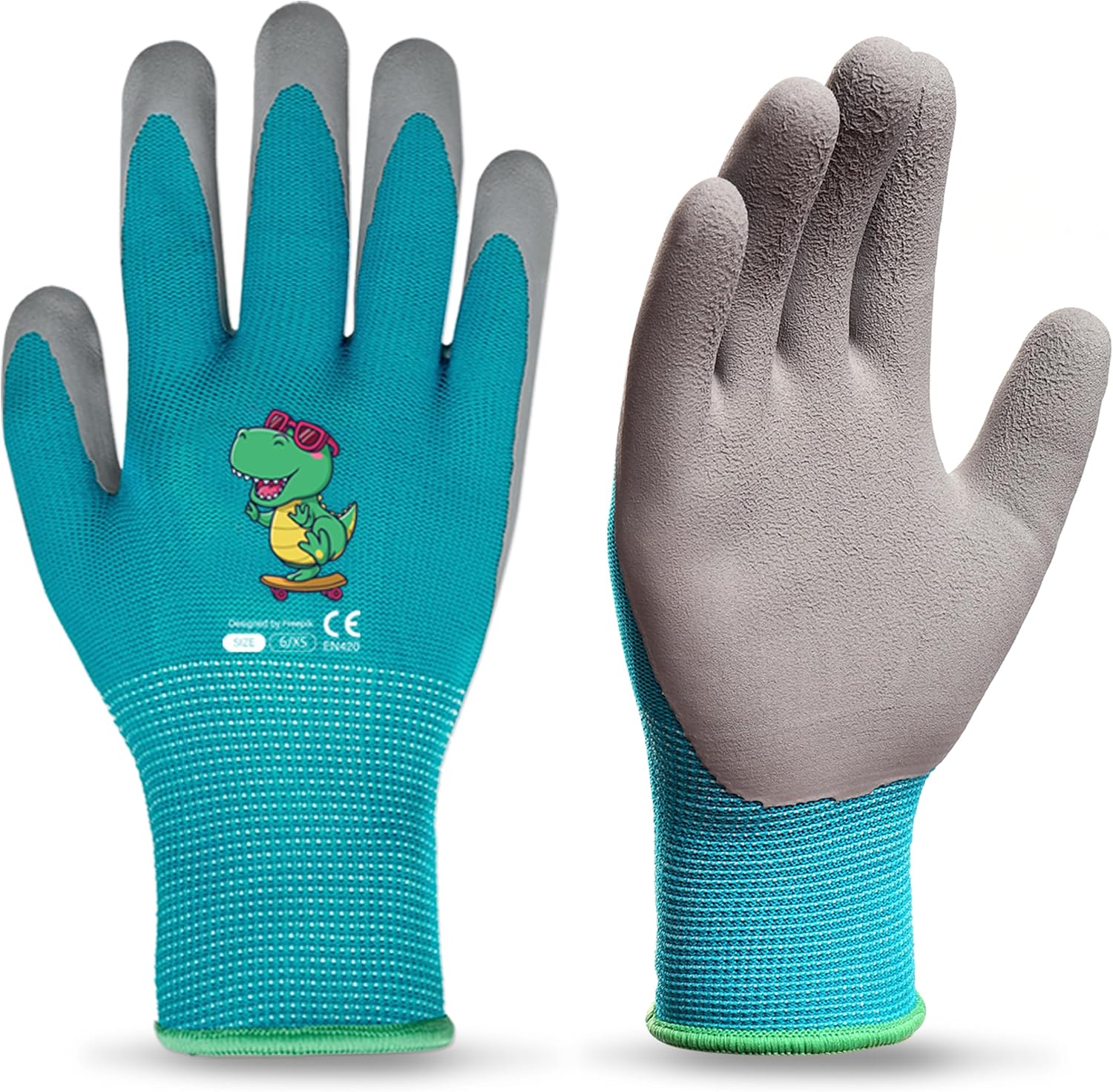 KDK Kids Gardening Gloves Ages 5-7, Yard Work Gloves for Toddlers, Youth, Girls, Boys, Children, Soft Safety Rubber Glove, 6 Pairs Green, Blue & Pink, XXS