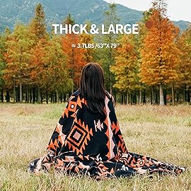 ACUSHLA Merino Wool Camp Blanket - Warm Thick Washable Large Outdoor Camping Sleeping Throw Blanket All Weather Morocco Blue 79 x63