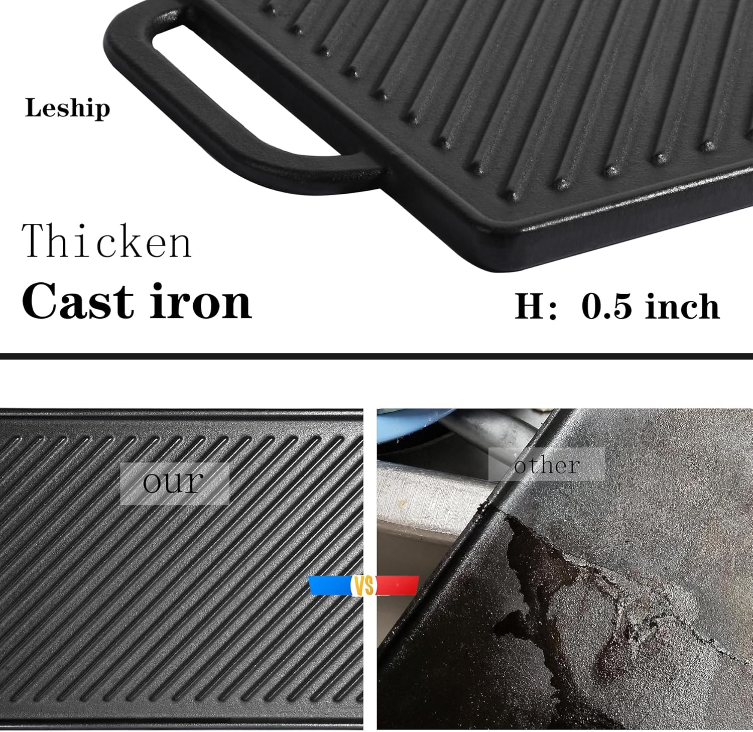 Leship 13'' x 8.25'' Double-sided Griddle & 21.5" Flavorizer Bars Replace for Weber 7534 Genesis Silver A,Spirit 200 Series (with Side Control) Spirit 500 Grills,Durable 304 Stainless Steel Flavor Bar
