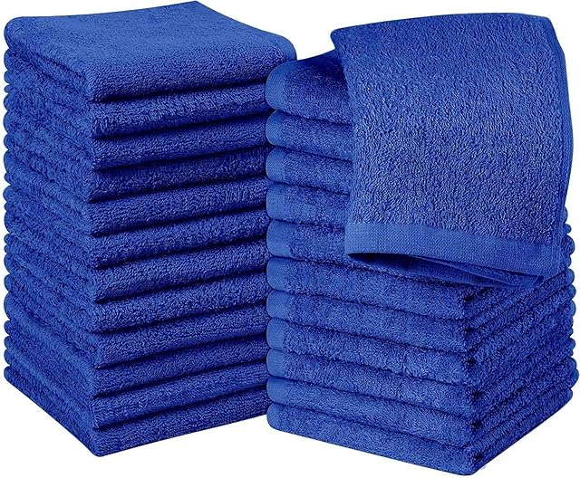 Nausha 48 X Face Cloth Towel 100% Soft Cotton Flannel & Wash Cloth 600 GSM High Absorbent & Quick Dry Hotel Quality Towel 30 X 30 cm (Blue, 12)