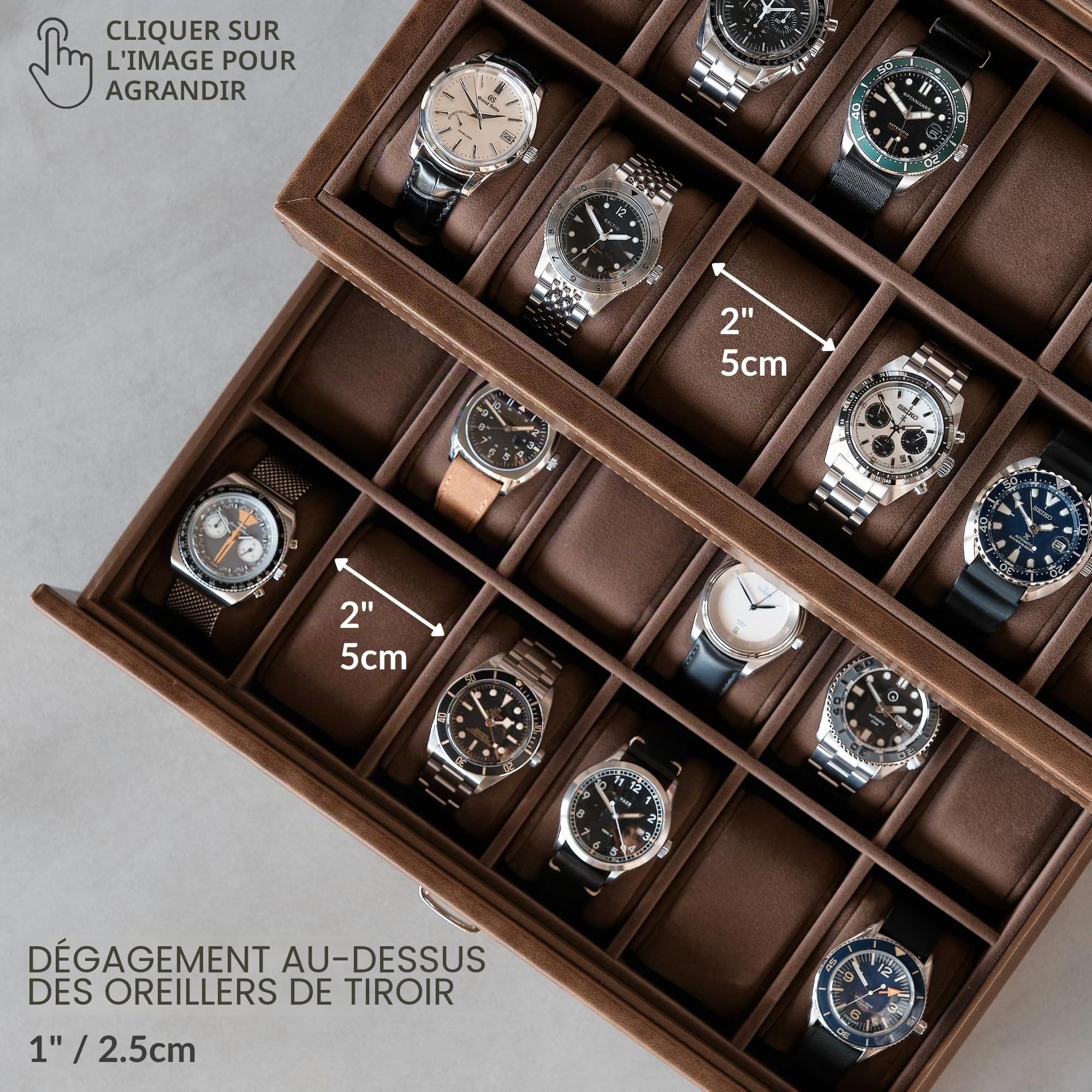 TAWBURY Boîtier de montre extra large à 24 emplacements – Boîtier de montre XL pour homme | Boîtiers de montre pour homme 24 emplacements | Organiseur de montres | Vitrine de montre extra large