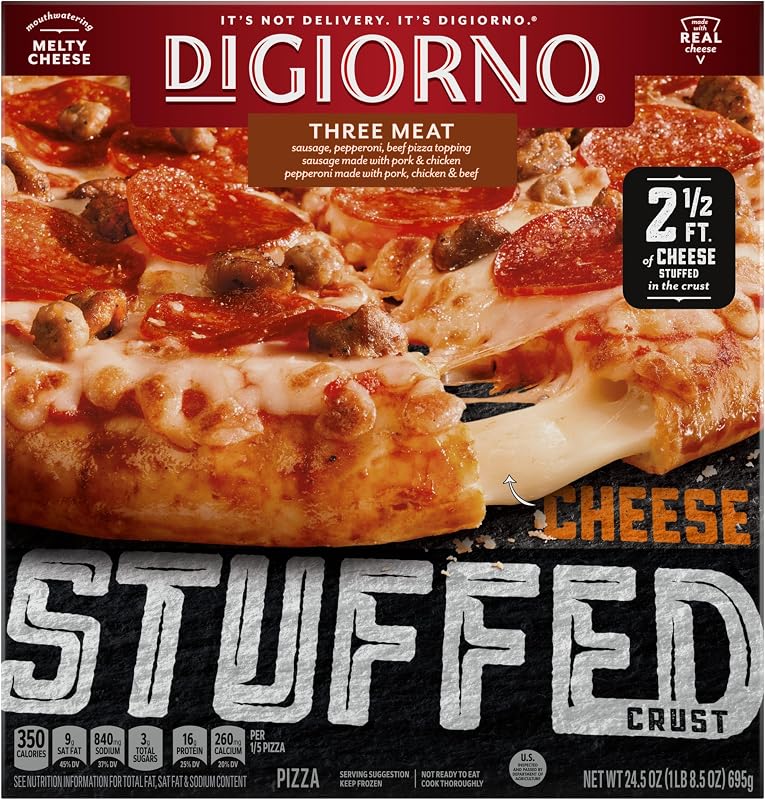 DiGiorno Pizza congelada con masa rellena de tres carnes, 24.5 oz | Corteza rellena; tres carnes; cena familiar fácil; 24,5 onzas