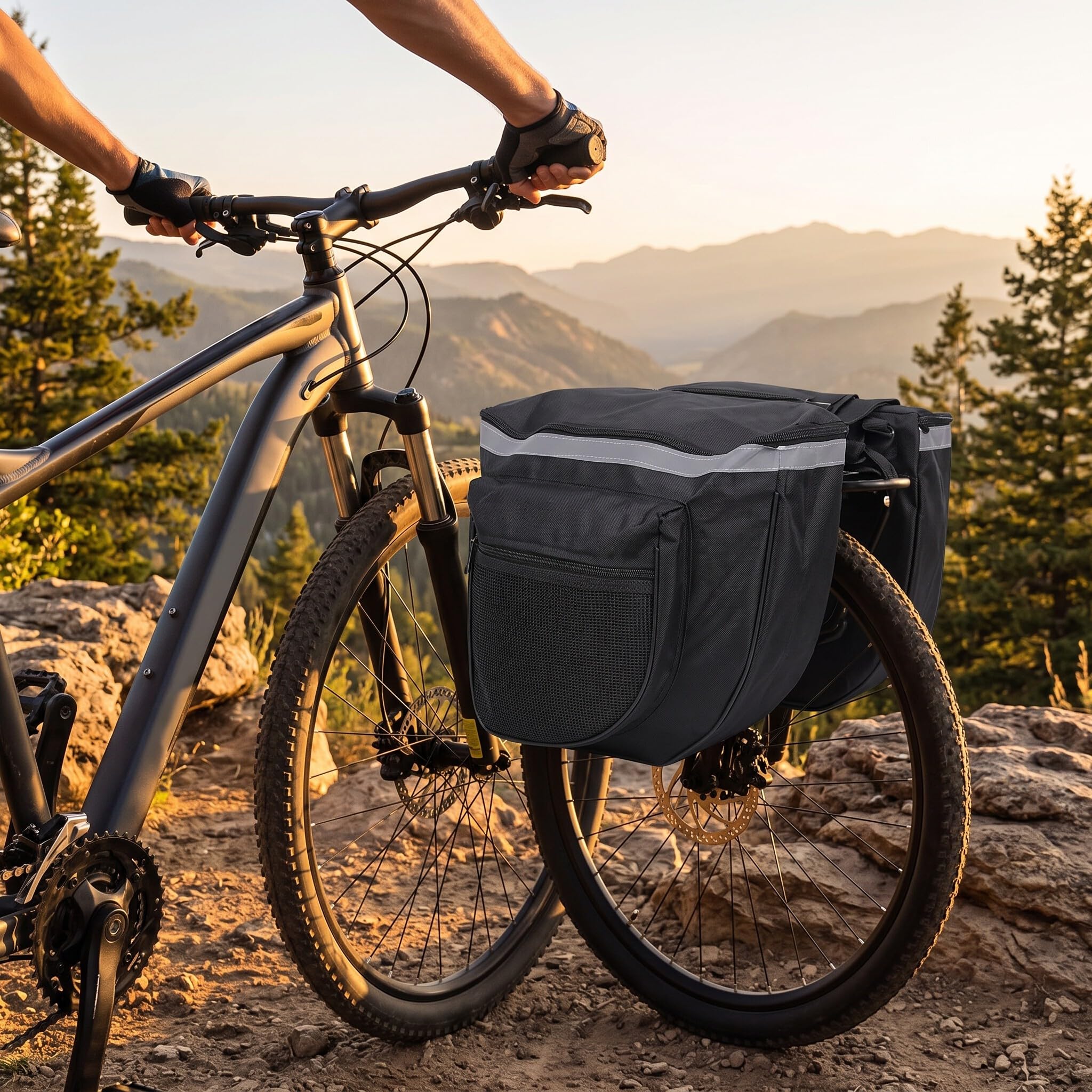 Wakects Borsa Doppia per Bici 25L Borsa Portapacchi Bici Posteriore Impermeabile Borsa per Bicicletta Posteriore Laterale per All'aperto Cavalcare Nero