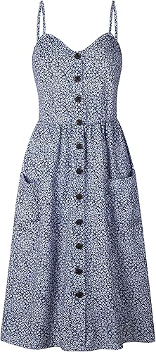 Miniatura 5 de Angashion - Vestido floral de verano estilo bohemio para mujer con botones bolsillos y tiras ajustables