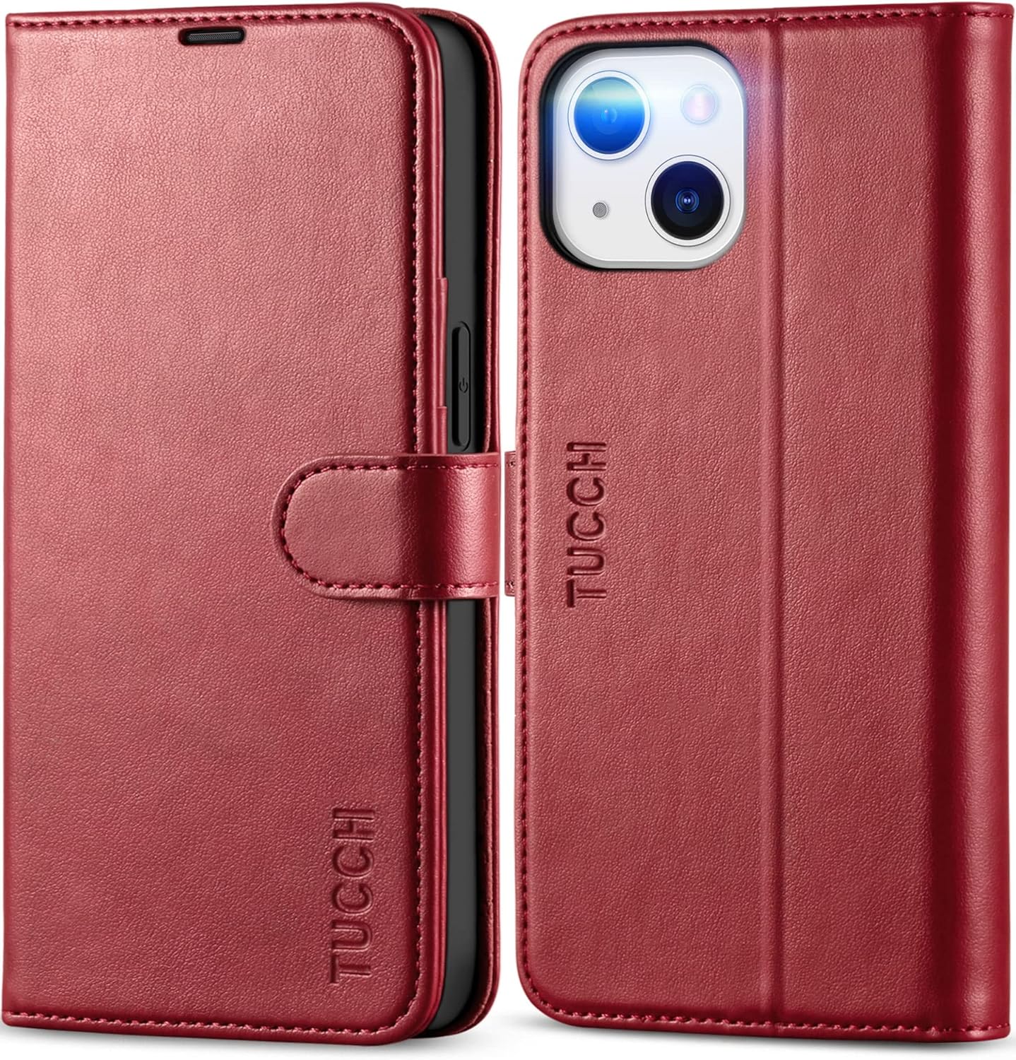 TUCCH Case Wallet for iPhone 13 6.1", Stand [RFID Blocking] [3 Card Holder] [TPU Shockproof Inner Shell], PU Leather Magnetic Protective Cover Compatible with iPhone 13 6.1" 2021, Dark Red