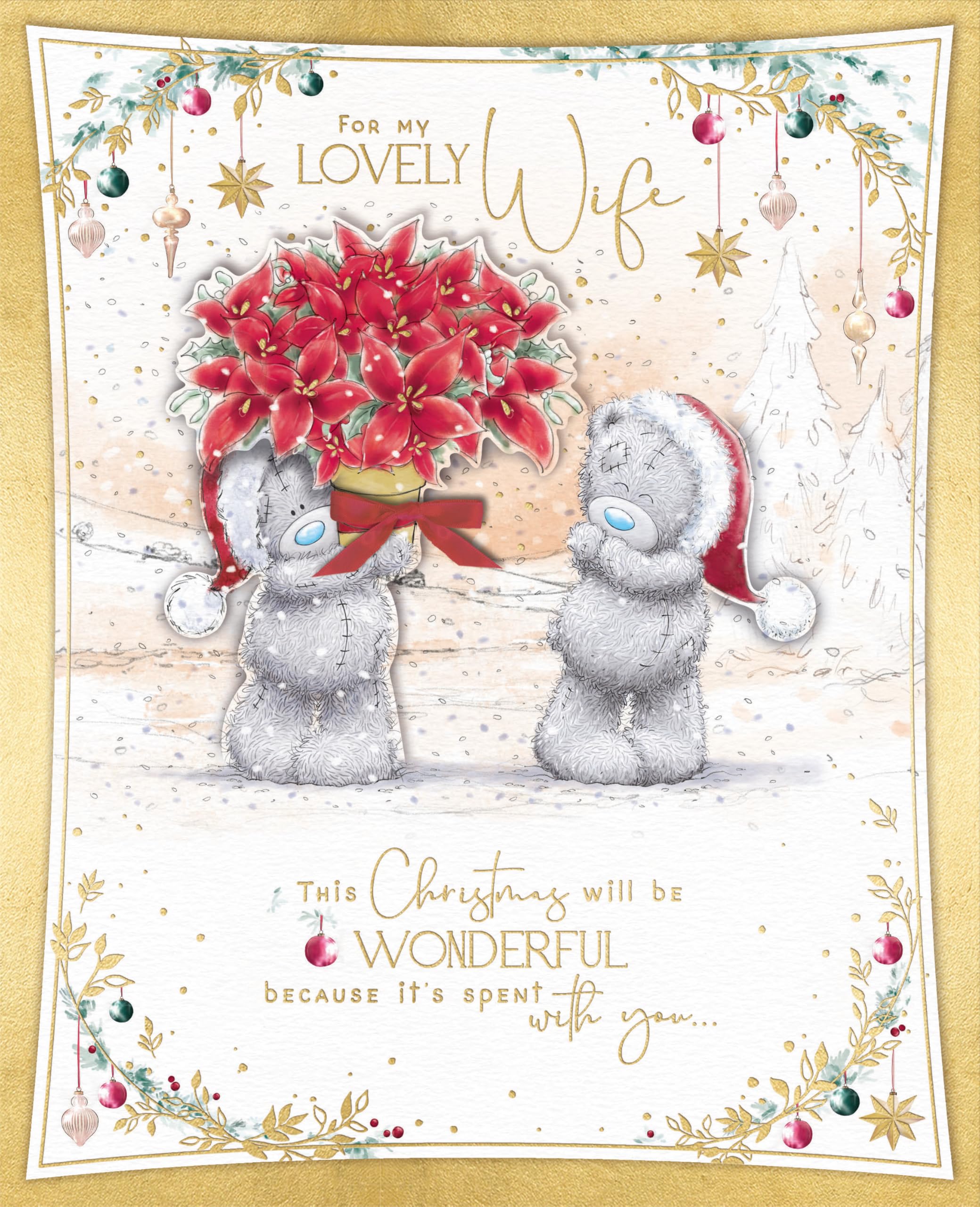Me To You Boxed Tatty Teddy Birthday Card For My Lovely Wife With 3D Flowers And Organza Bow 8 X 10 Inches - Official Collection