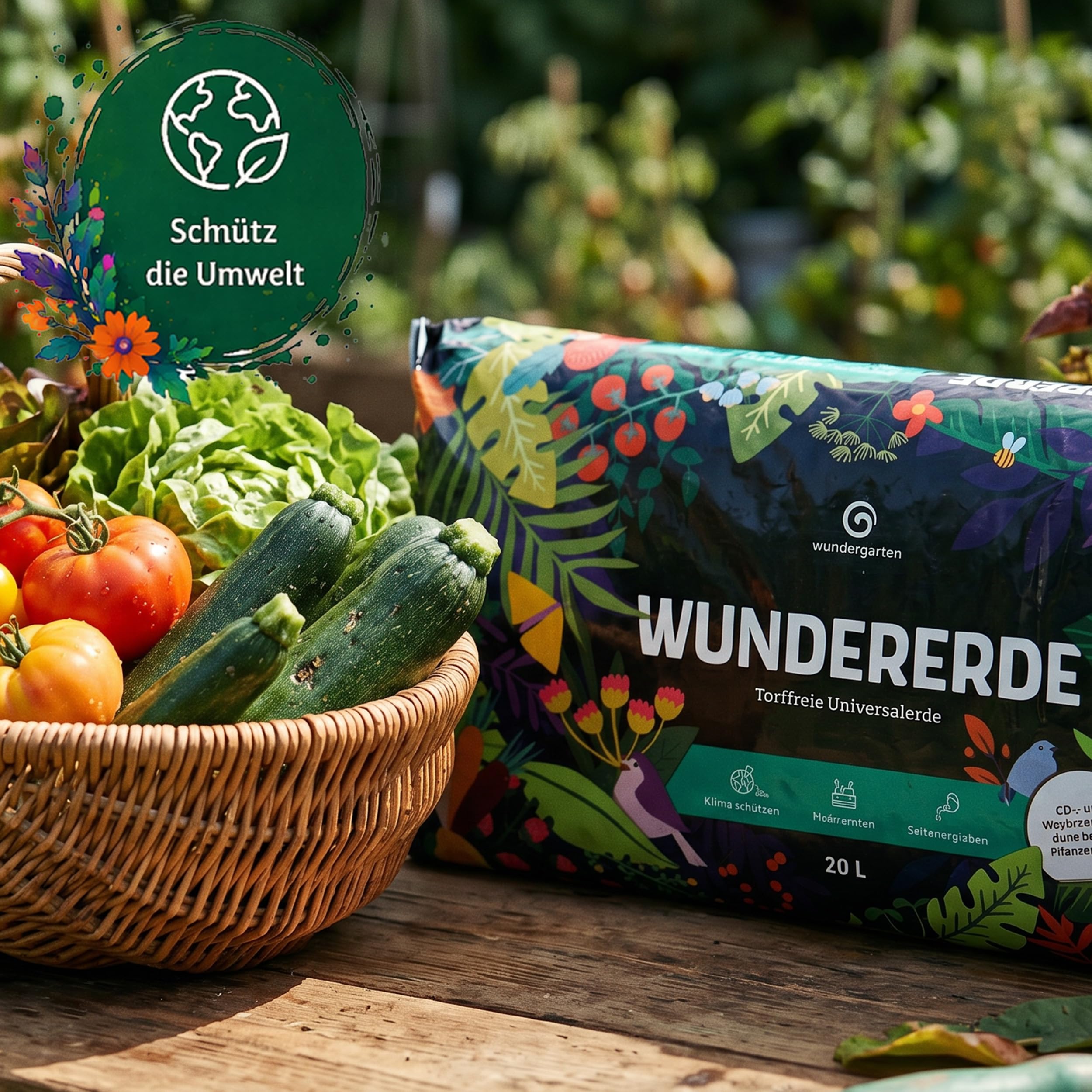 6X 20L Bio Universalerde torffrei – Mit Pflanzenkohle – Wundergarten Wundererde – Blumenerde für Zimmerpflanzen, Balkon & Garten – Weniger Gießen & Düngen