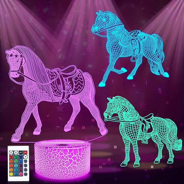 Ammonite Horse Night Light, Horse 3D Lamp(3 Patterns) with Remote Control 16 Color Changing Room Decor as Xmas Birthday Gifts for Teen Girls Horse Fan