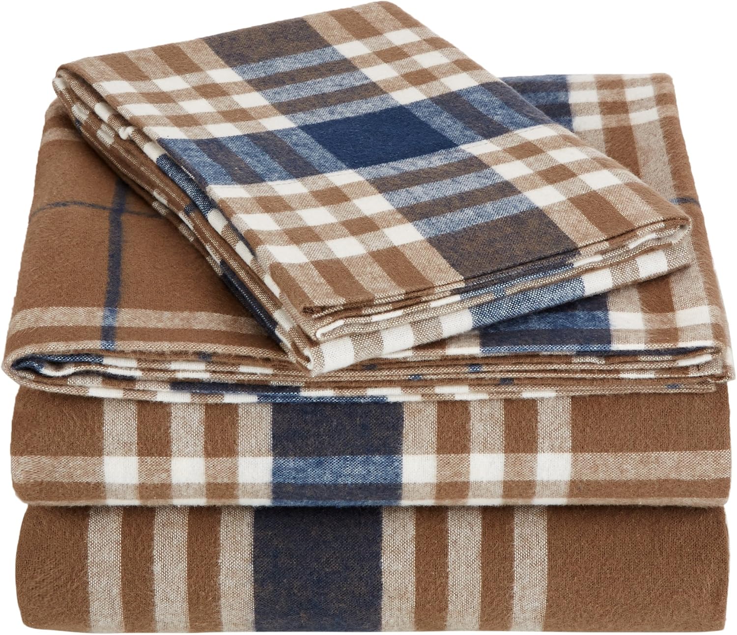 Amazon Basics Yarn-Dyed Lightweight Flannel Sheet Set - Twin, Brown Plaid