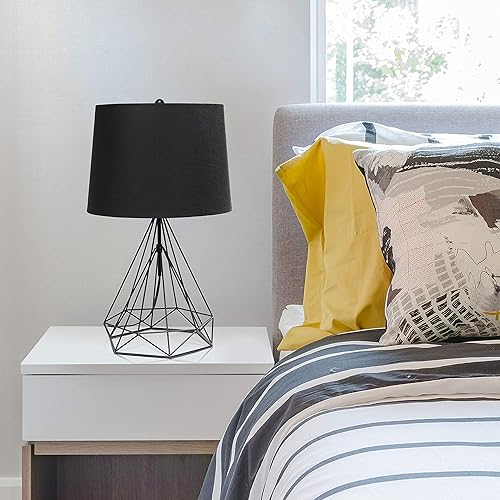 Miniatura 5 de Elegant Designs LT1054-BLK - Lámpara de mesa moderna geométrica con cable de metal, ahuecada, color negro