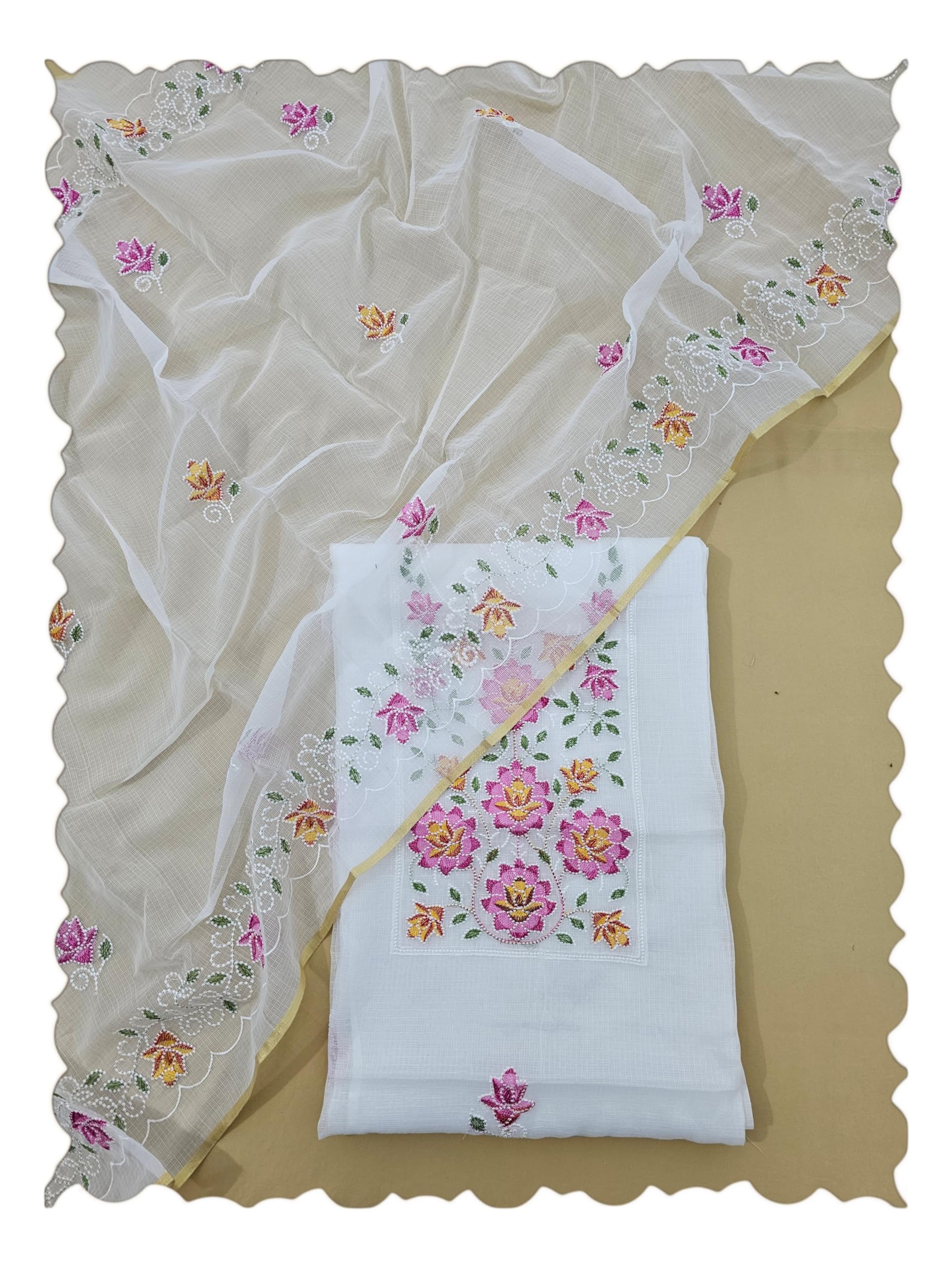 Women's Kota Doria Suit With Designer Embroidery Cotton Blend Fabric 2.5 Meter Top And 2.5 Meter Dupatta Only No Bottom-picture-32