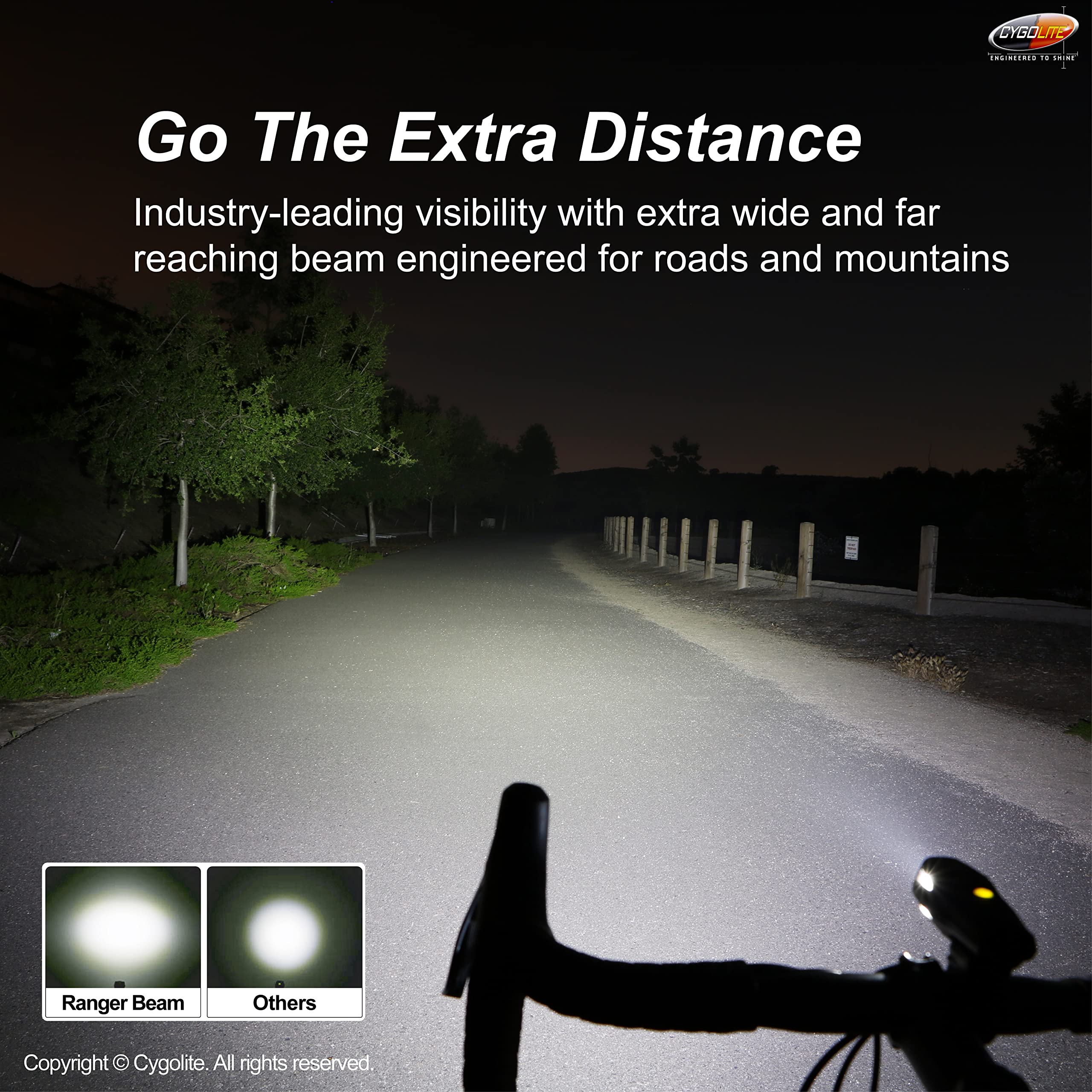 Cygolite Ranger - Luce per bicicletta da 1.200 lumen, 5 modalità notte e 3 modalità diurne, compatta e resistente, impermeabile IP67, montaggio rigido, faro ricaricabile tramite USB, per bici da