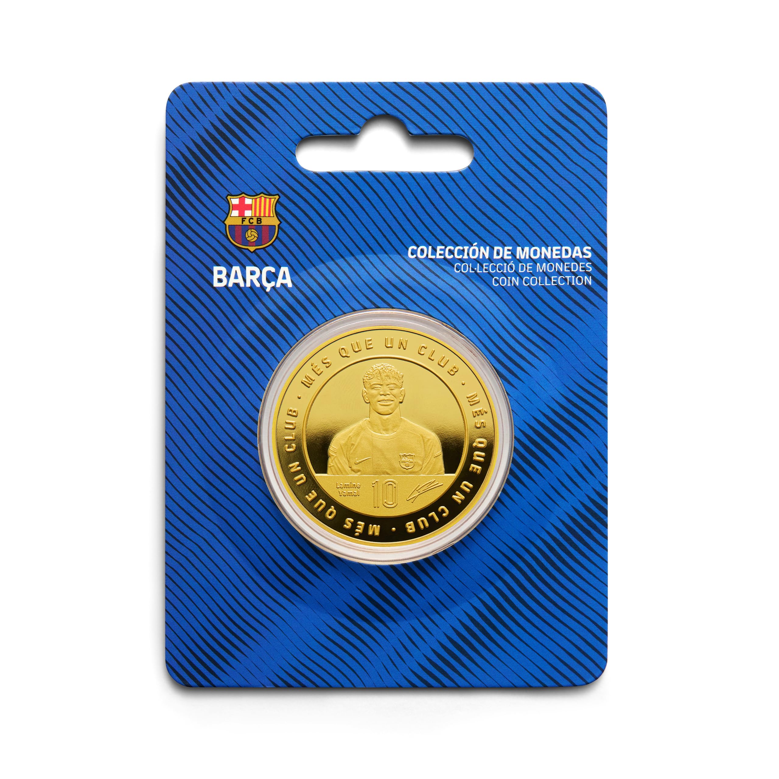 FC Barcelona - Moneda edición Especial con Escudo y Retrato en Relieve de Lamine Yamal, acompañado del número 10 y su Firma grabada - Coleccionable - Dorada - Producto Oficial