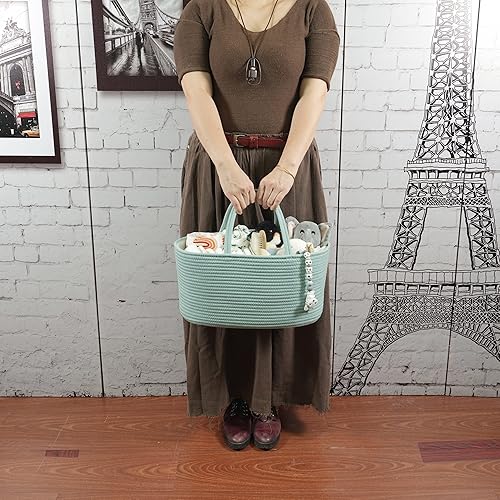 Miniatura 2 de Organizador grande de pañales para bebé para niñas y niños, cesta de almacenamiento de cuerda, cesta de almacenamiento portátil para cambiador,