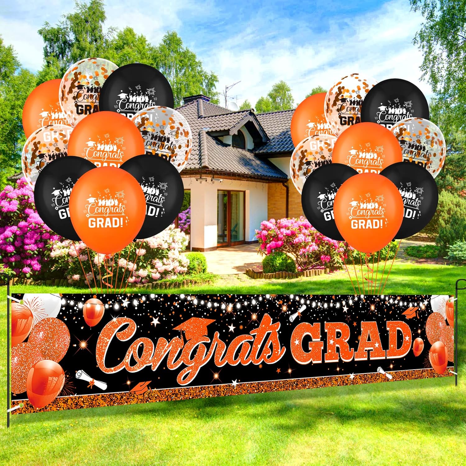 Amazon.com: Graduation Party Decorations Orange Black Graduation Banner ...