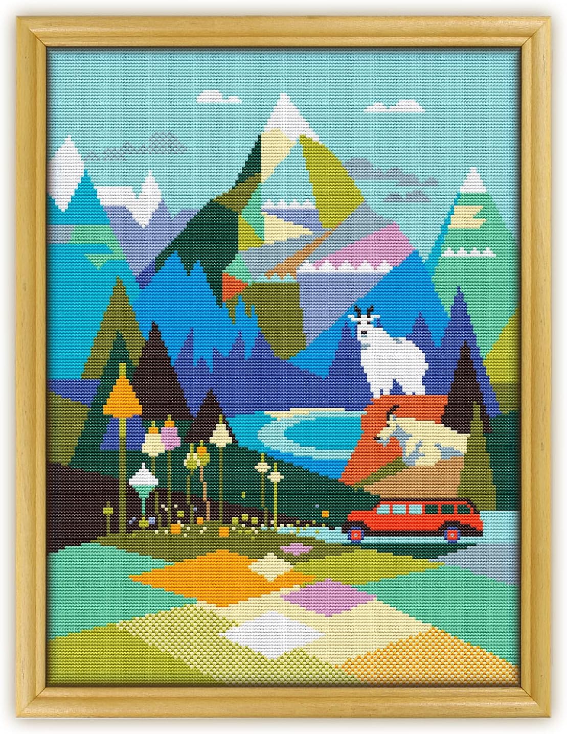 Glacier National Park K335 Counted Cross Stitch KIT#3. Threads, Needles, Fabric, Embroidery Hoop and Printed Color Pattern Inside. Embroidery Pattern