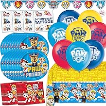 Paw Patrol Birthday Decorations | Serves 16 | Banner, Tablecloth, Balloons, Plates and Napkins, Temporary Tattoos, Sticker | Paw Patrol Party Decorations