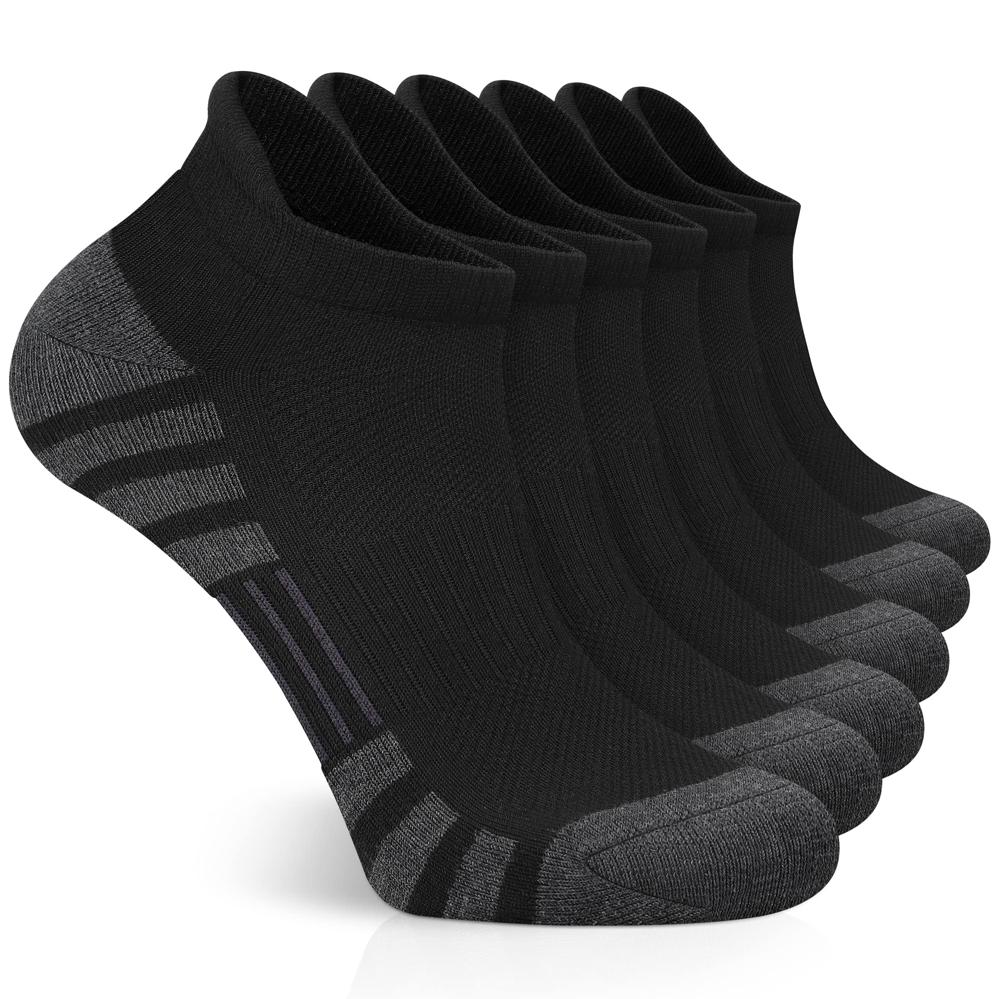 Photo 1 of Airacker Ankle Athletic Running Socks Cushioned Breathable Low Cut Sports Tab Socks for Men and Women (6 Pairs) 6-9 Black