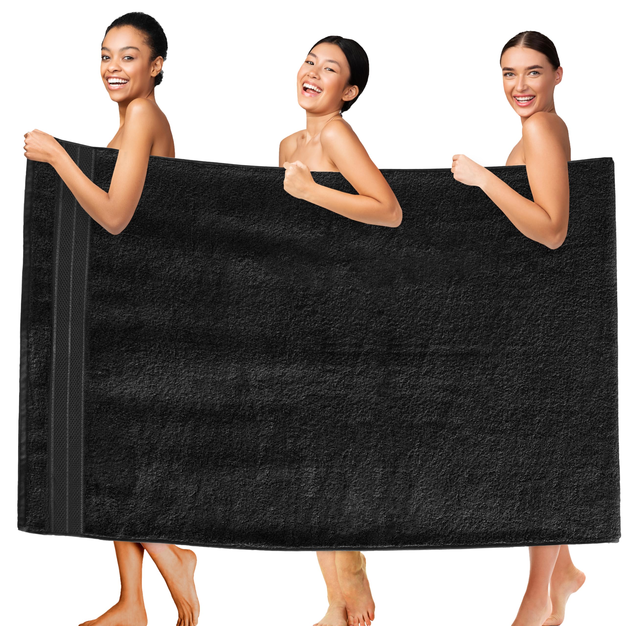 Elegant Comfort Three Line Popcorn Extra Large Luxury Bath Towel - 40" x 80" inch, Premium Hotel Spa Quality 1 Piece Oversized Bath Sheet 100% Turkish Cotton Super Soft Highly Absorbent, Black