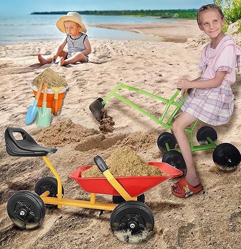 Miniatura 8 de KOVOME Juguete de carretilla para niños, 4 ruedas, caja de arena de acero para jardín, juguete de playa al aire libre, juego de herramientas de