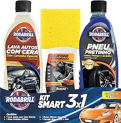 Kit Smart Rodabrill - Lava autos com cera, Pneu pretinho, Silicone gel tradicional