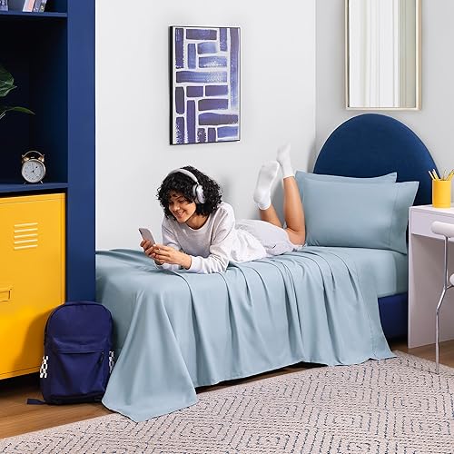 Miniatura 2 de 32642 Juego de sábanas y fundas de almohada de 4 piezas, tamaño individual, sedosas, ultrasuaves, ecológicas, lavables a máquina, secado rápido,