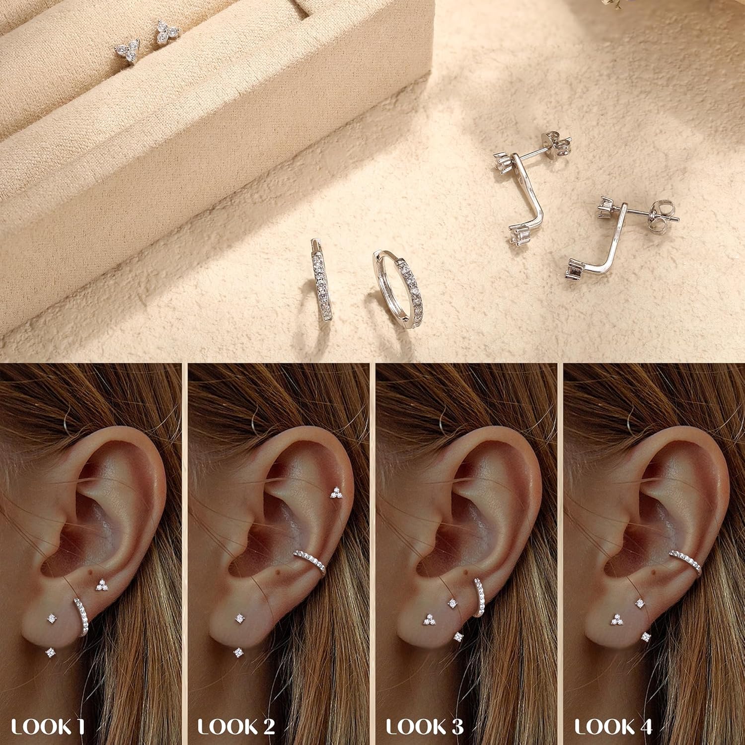 MILACOLATO 3Pairs 925 Sterling Silver Earrings for Women, 14K Gold Plated Small Huggie Hoop Earrings Sets for Multiple Piercing Hypoallergenic, CZ Cartilage Earrings Stacks Trendy Earrings Jewelry Gifts - Image 5