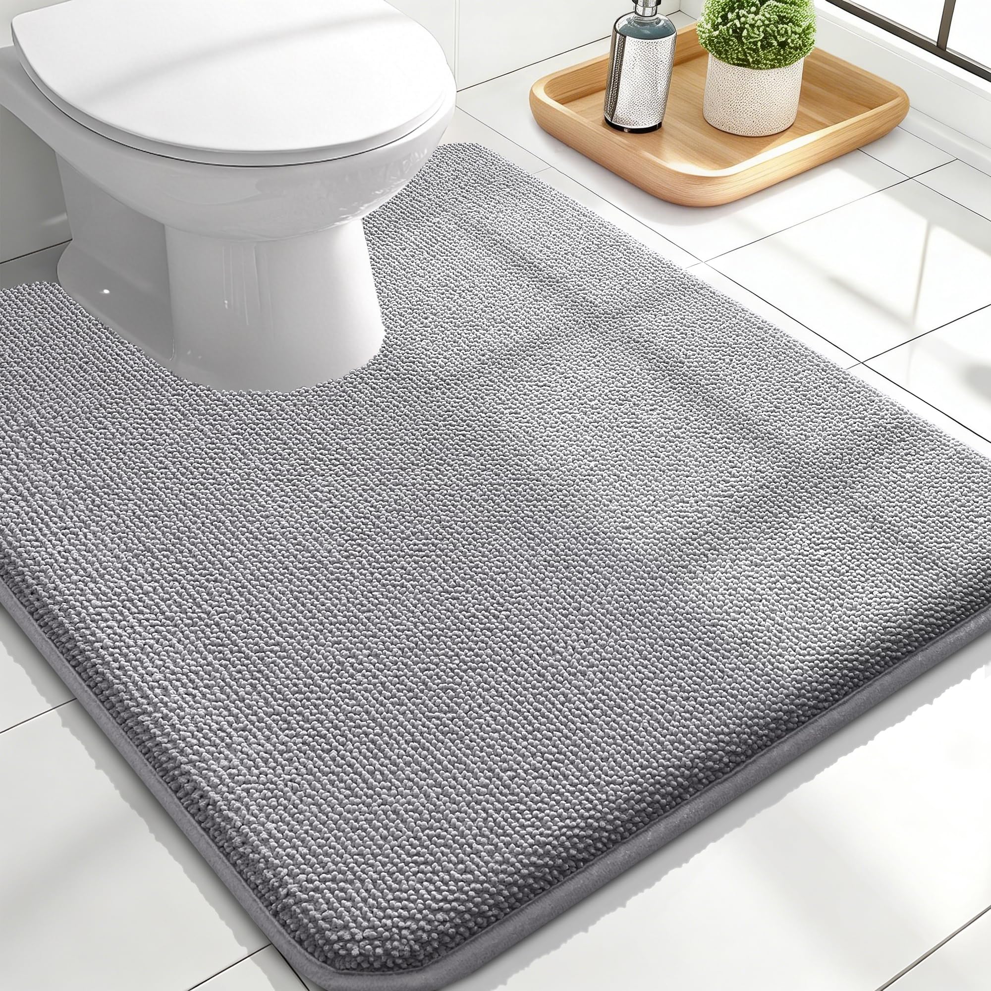 OLANLY Toilet Rugs U-Shaped 24x20 Extra Soft Absorbent Thick Memory Foam Contour Bathroom Rugs Dry Quickly Machine Washable