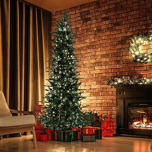 Miniatura 23 de Fraser Hill Farm Árbol de Navidad artificial de pino carmel delgado de 7.5 pies con luces inteligentes incandescentes blancas y soporte, árbol falso