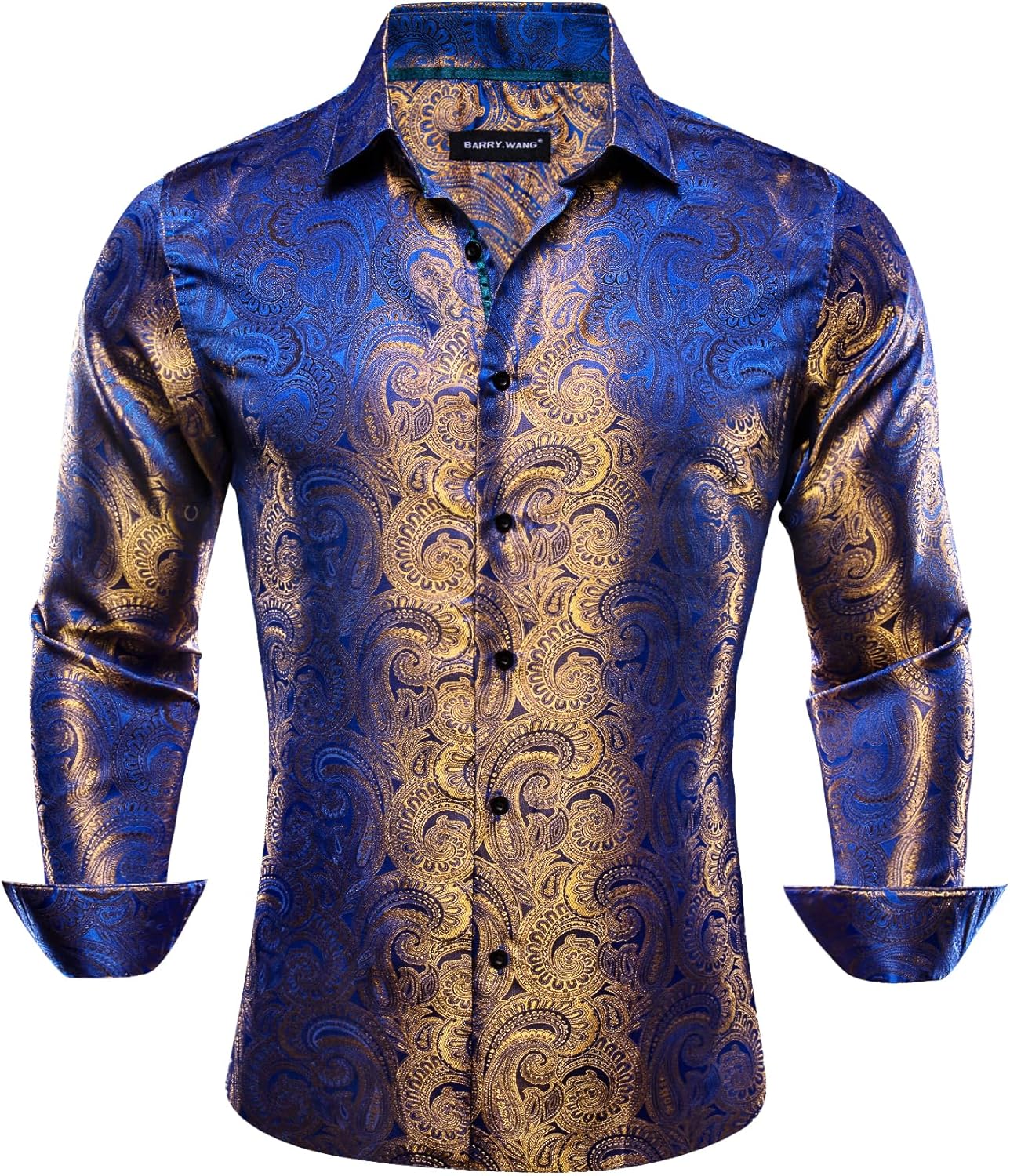 Barry.Wang Men Dress Shirts Long Sleeve Button Down Silk Paisley Floral Party Shirt Jacquard Business Formal - Image 6