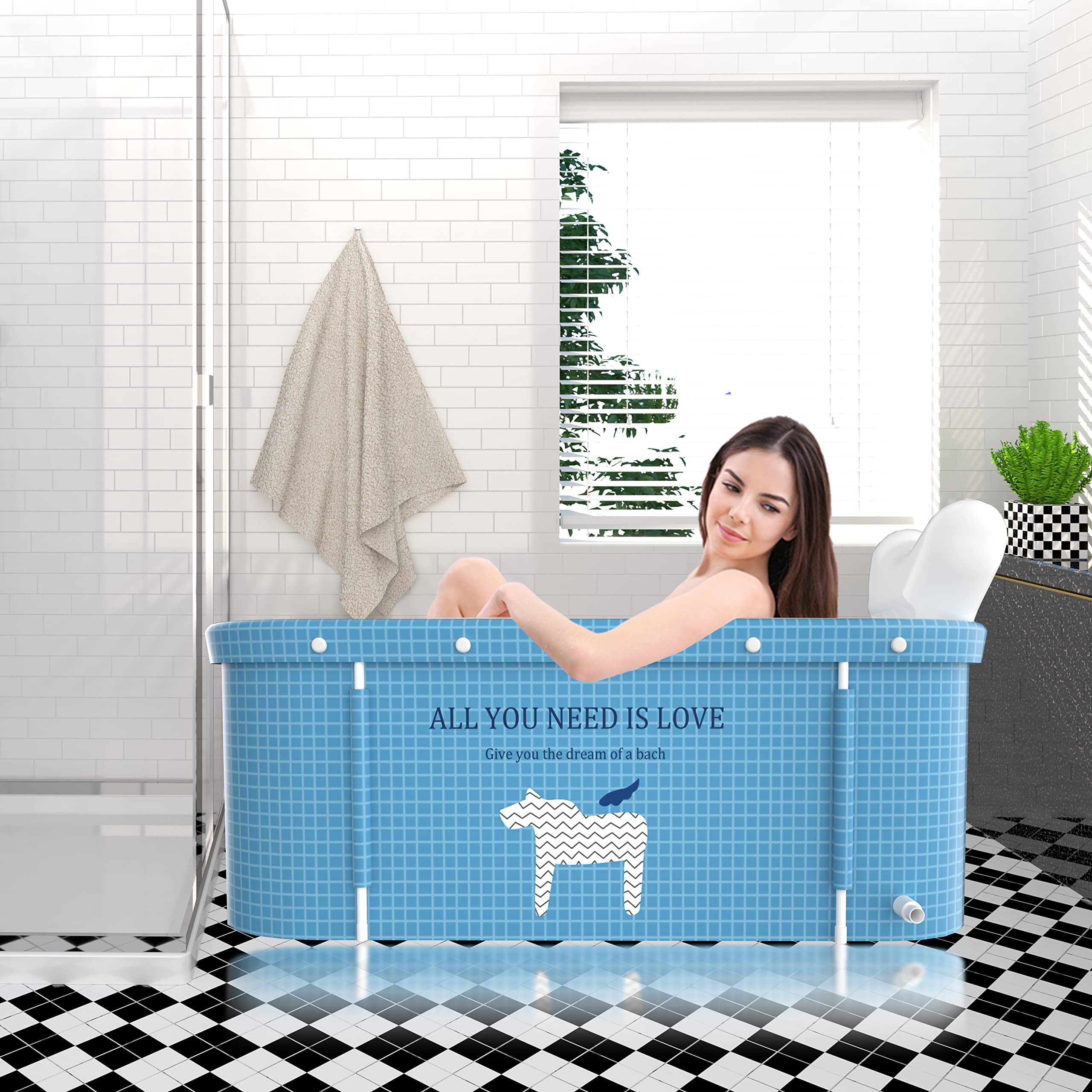 Vasca Da Bagno Pieghevole Portatile Per Adulti 120x55x50 Cm - Isolante Termico, Con Cuscino, Per Idromassaggio E Relax