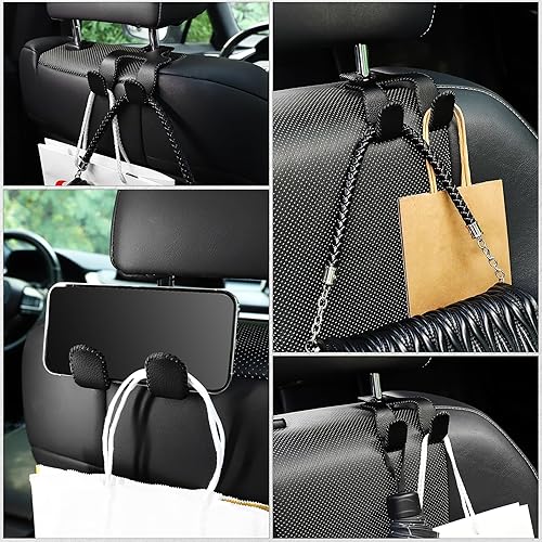 Miniatura 6 de LivTee Gancho de cuero mejorado para reposacabezas de asiento de automóvil, 2 en 1, organizador de ganchos de asiento de automóvil, accesorios Negro