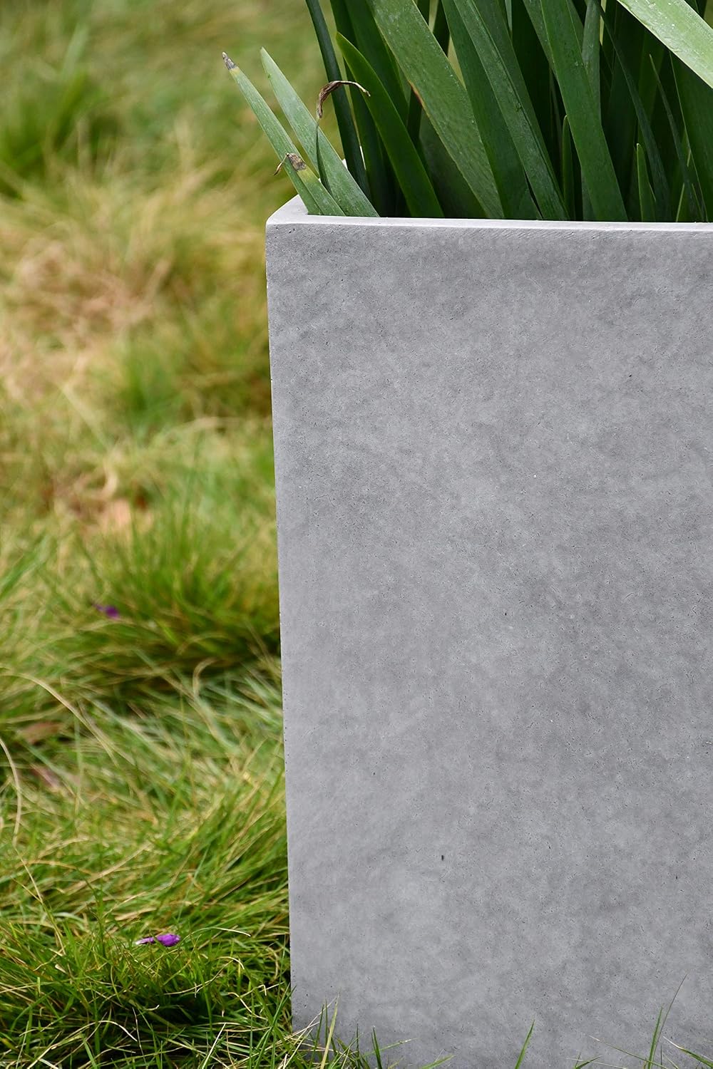 Kante 19" H Tall Rectangular Concrete Planters, Concrete Gray