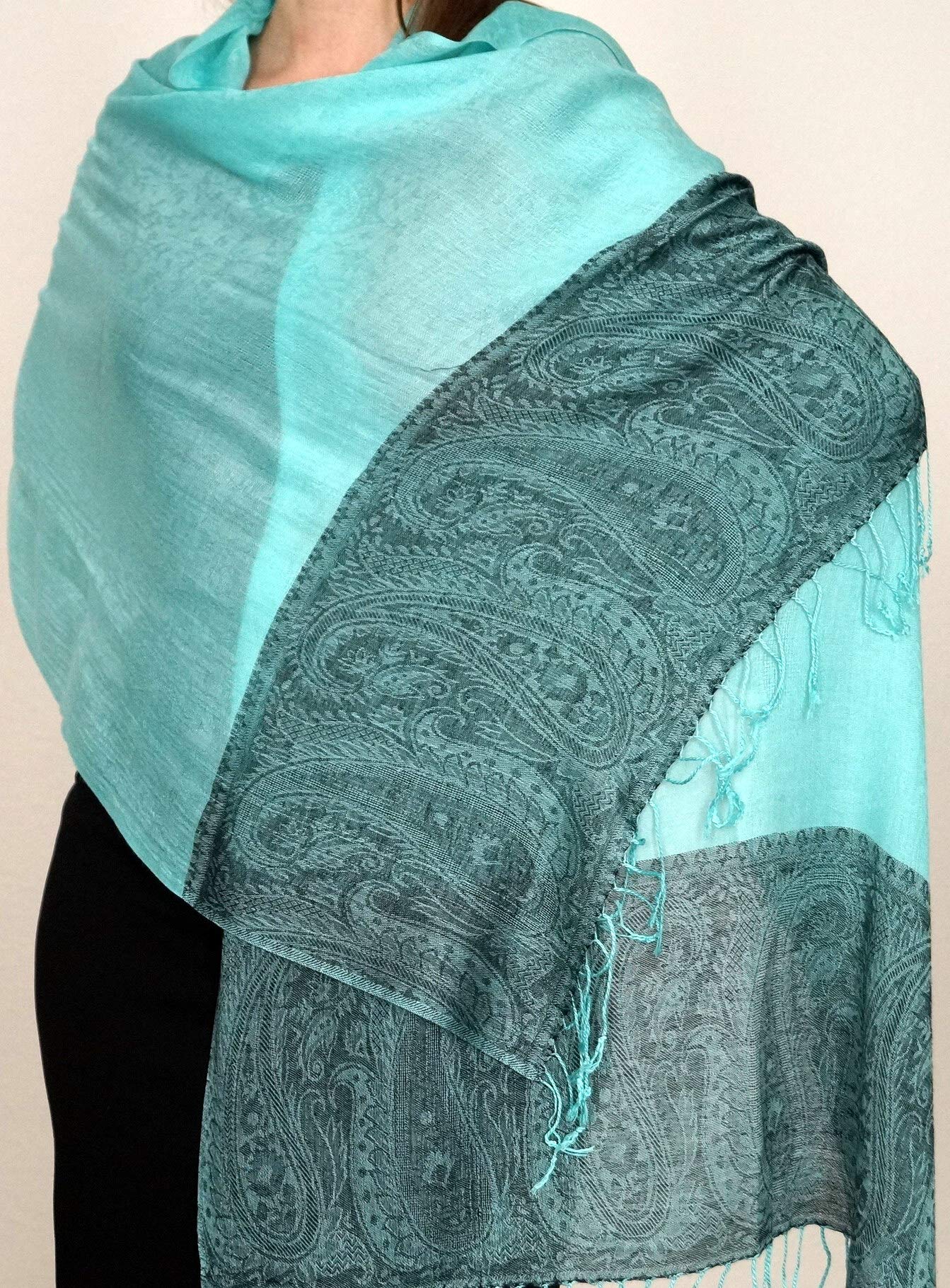 Handgewebter Kaschmir Schal in Türkis-Grün Farbe für Klassische Damen mit klassischen Outfits und geschmack - 75cm x 200cm
