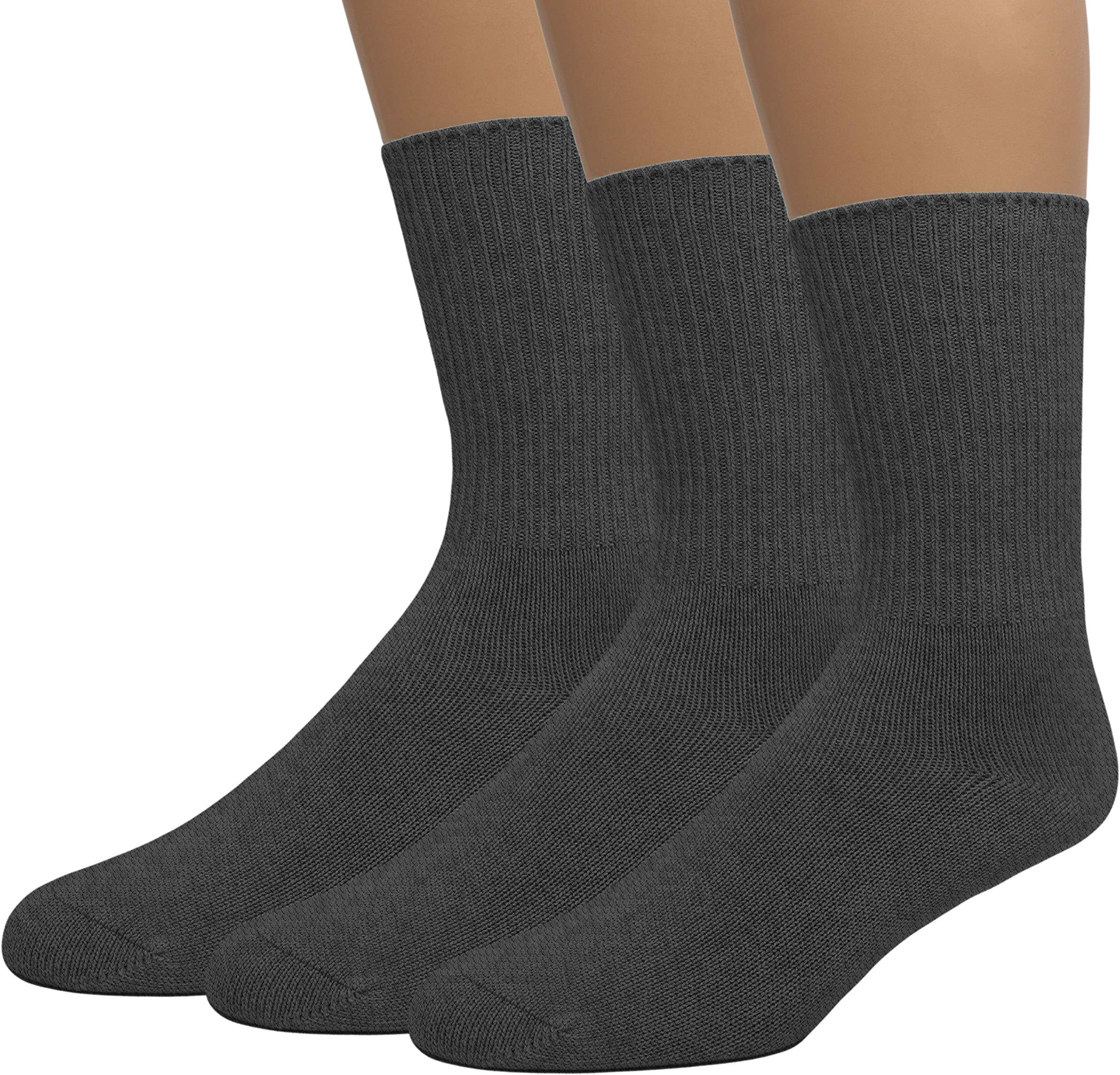 Grandeur HosieryGrandeur Hosiery Men's Diabetic Crew Cotton Socks | Non-Binding Loose Top | Seamless Toe | 3-Pair | Big and Tall Available