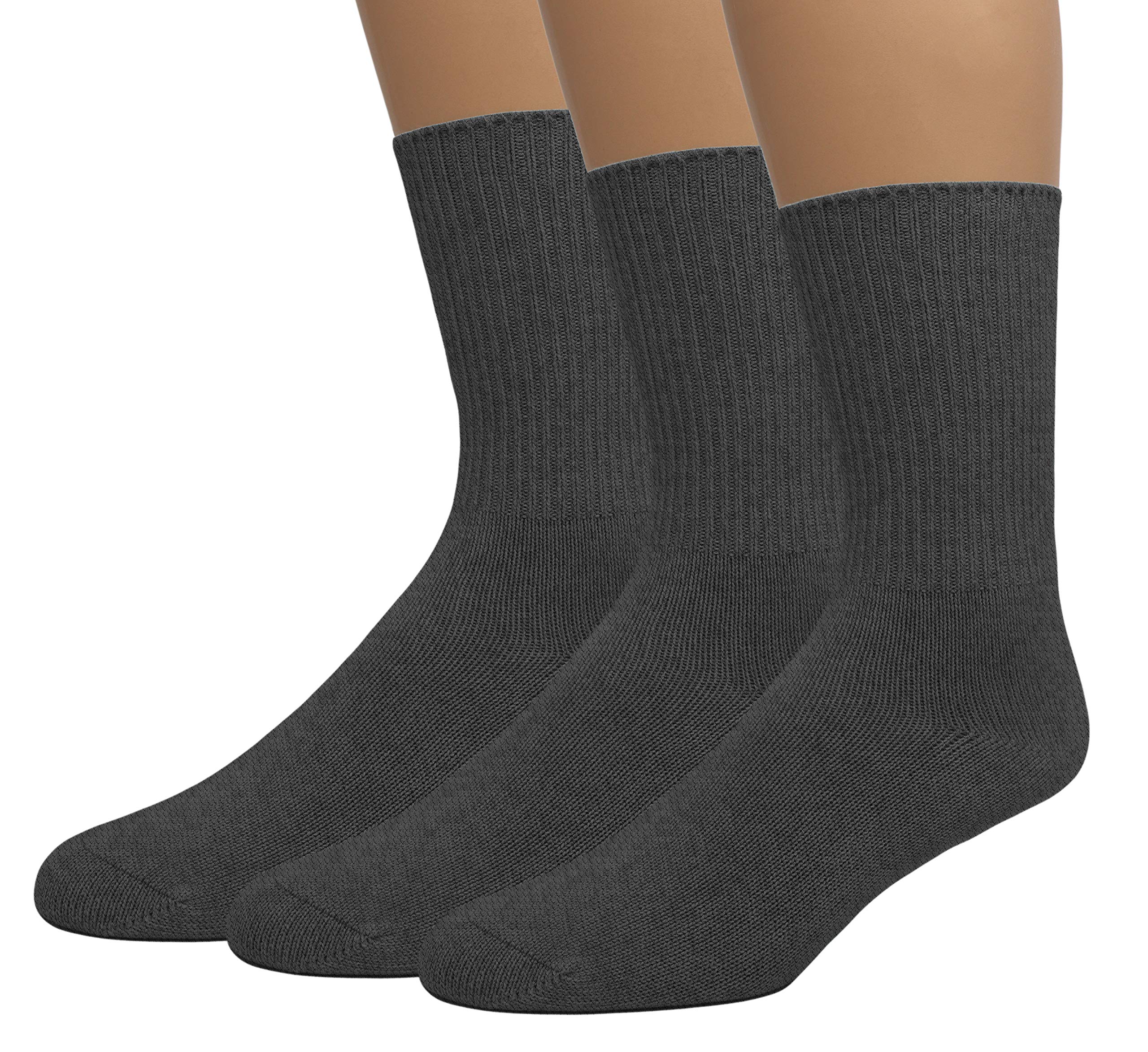 Grandeur HosieryGrandeur Hosiery Men's Diabetic Crew Cotton Socks | Non-Binding Loose Top | Seamless Toe | 3-Pair | Big and Tall Available