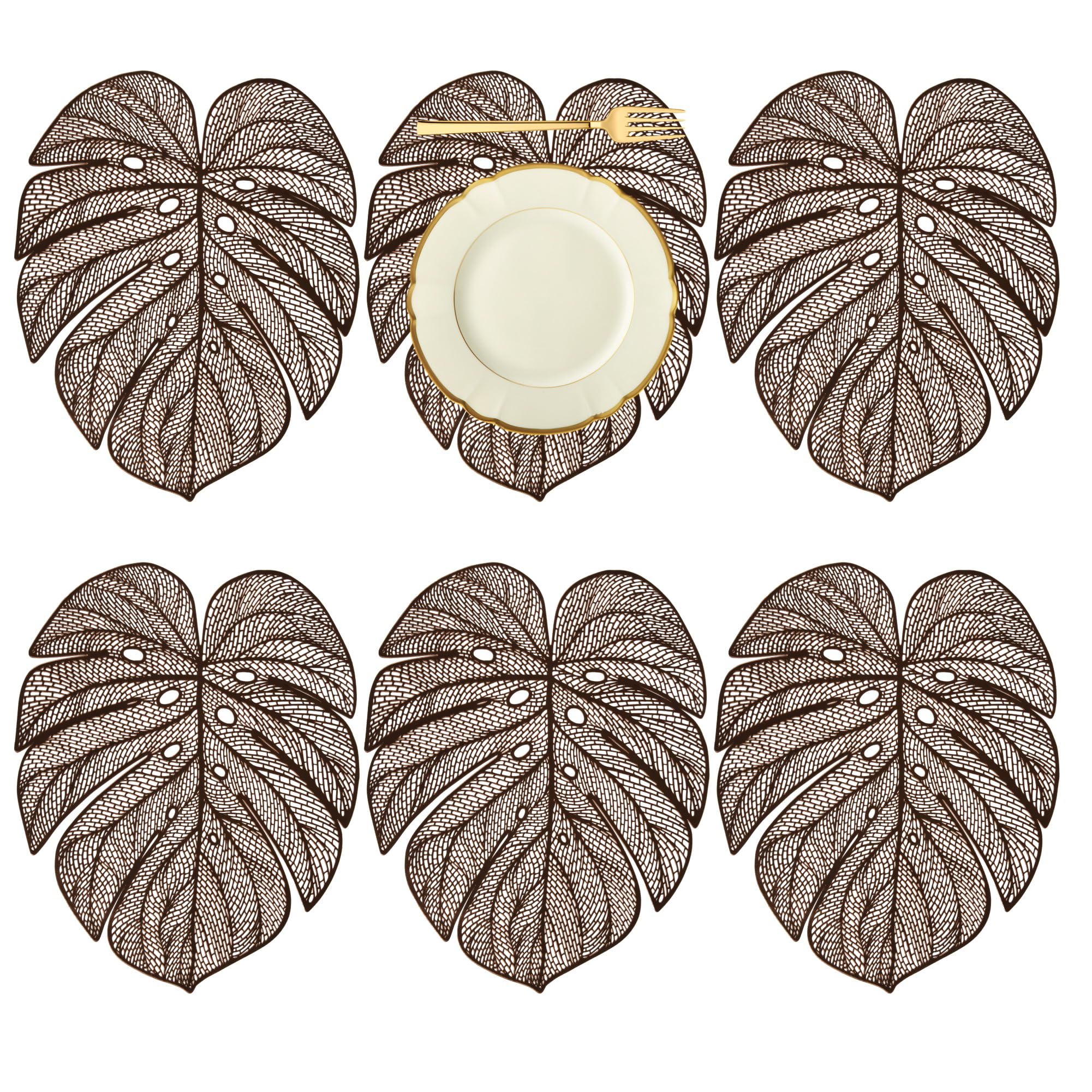 Kuber Industries Set of 6 Table Mats | Square Placemat for Dining Table | Tableware D?cor | Placemats for Cakes & Desserts | Leather Kitchen Placemat | Big Patta | Copper
