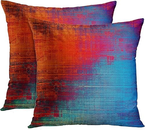 Emvency Juego de 2 fundas de almohada vintage abstractas naranja, rojo y azul, pintura de óxido desordenado, fundas de almohada decorativas para