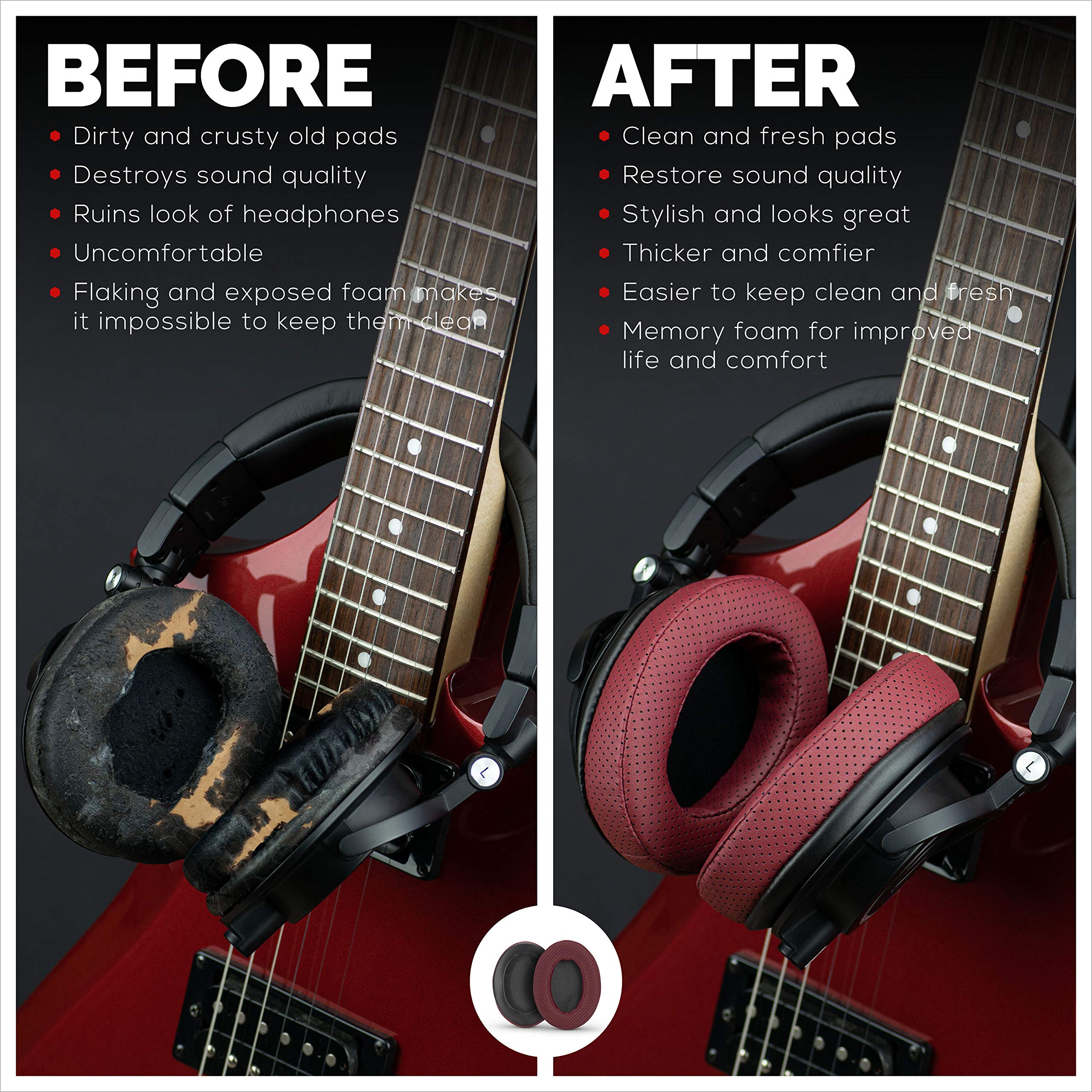 Brainwavz Replacement Memory Foam Earpads - Suitable for Many Other Large Over The Ear Headphones - AKG, HifiMan, ATH, Philips, Fostex (Perforated Red) 3