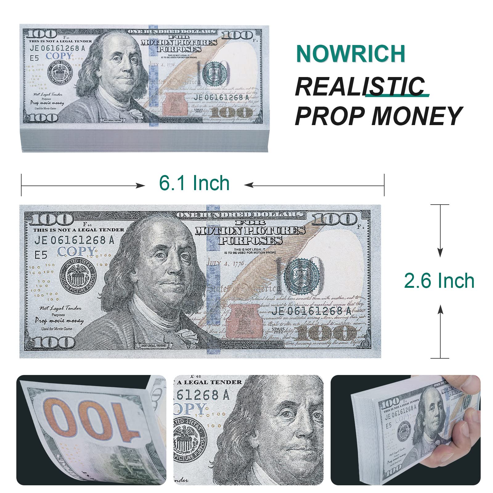 Buy NOWRICH 400 Pcs Movie Prop Money 100 Dollar Bills, Realistic Play ...