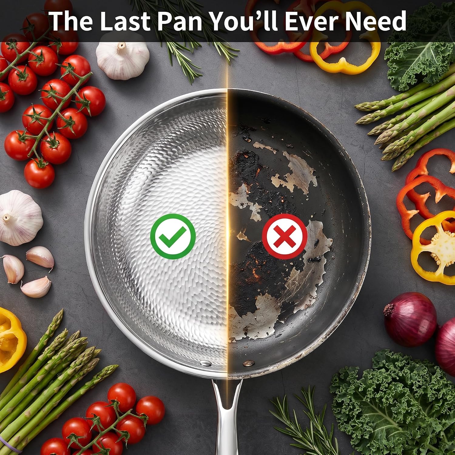 Titanium Hammered Non-Stick Frying Pan Set 8/10/12" with Lids