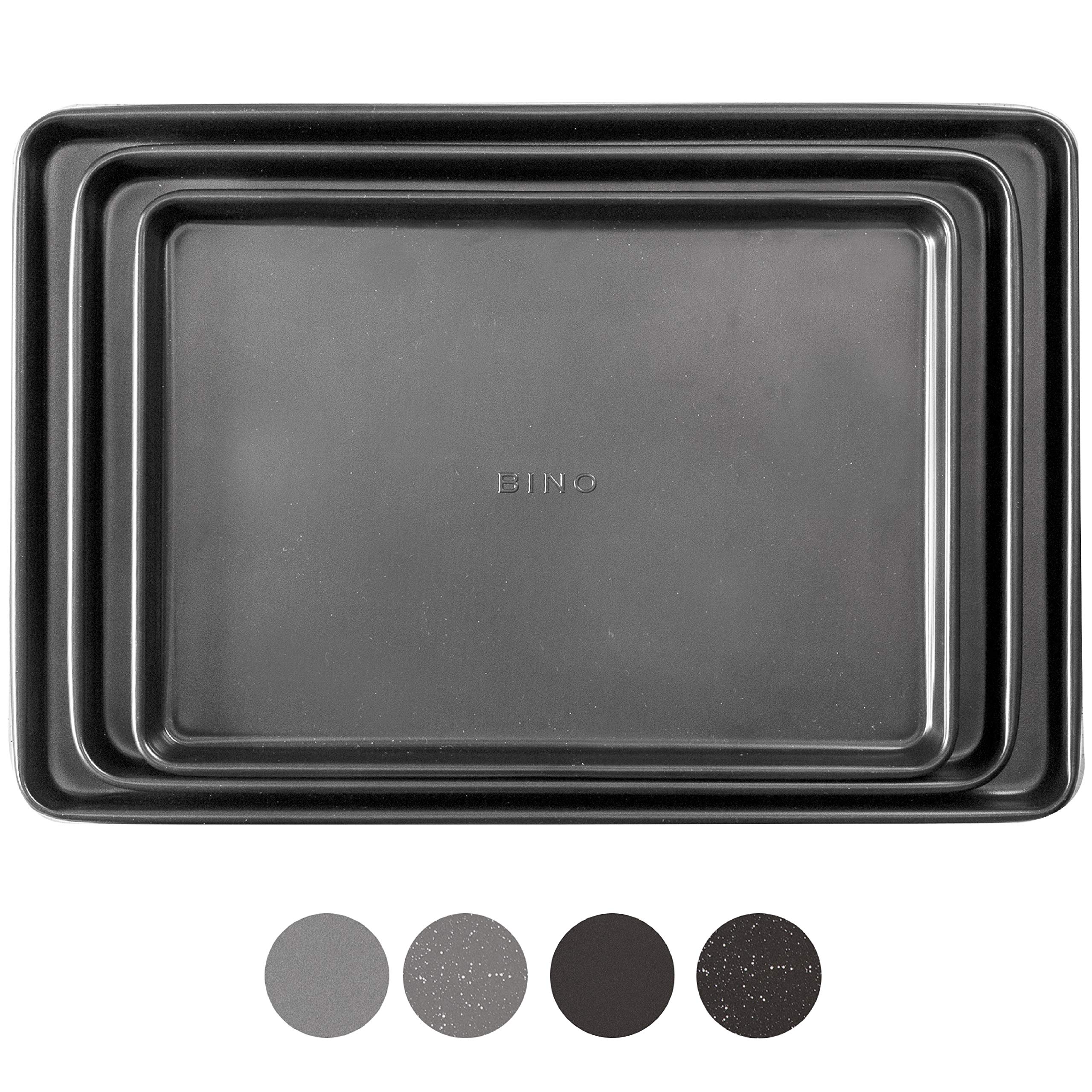 BINOBakeware Nonstick Cookie Sheet Baking Tray Set, 3-Piece - Gunmetal | Non Stick Baking Pans Set | Carbon Steel Tray Bakeware Sets | Oven Safe Baking Set | Cookie Sheet Pans | Food-Safe Tray