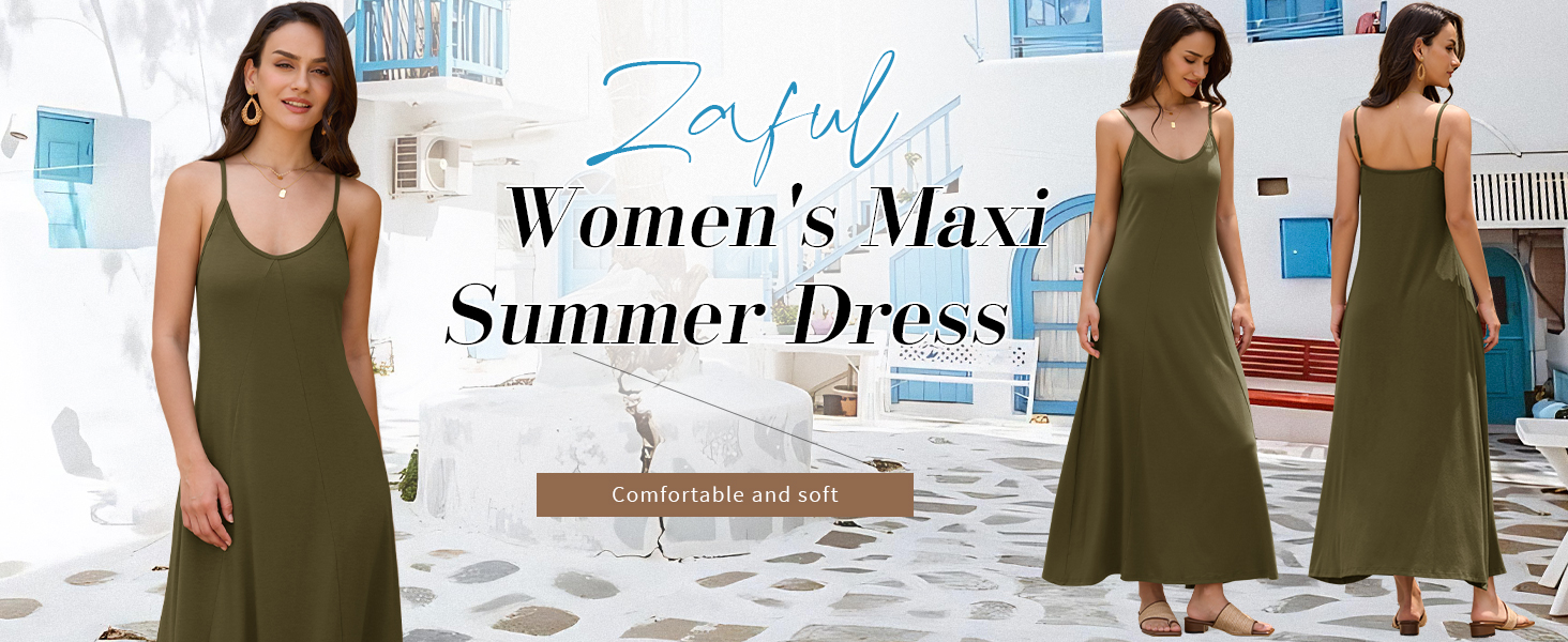 ZAFUL Women's Casual Maxi Dress Summer 2025 Plus Long A-Line Halter Loose  Beach Sundress Flowy Spaghetti Strip Dress, S Black at Amazon Women's  Clothing store
