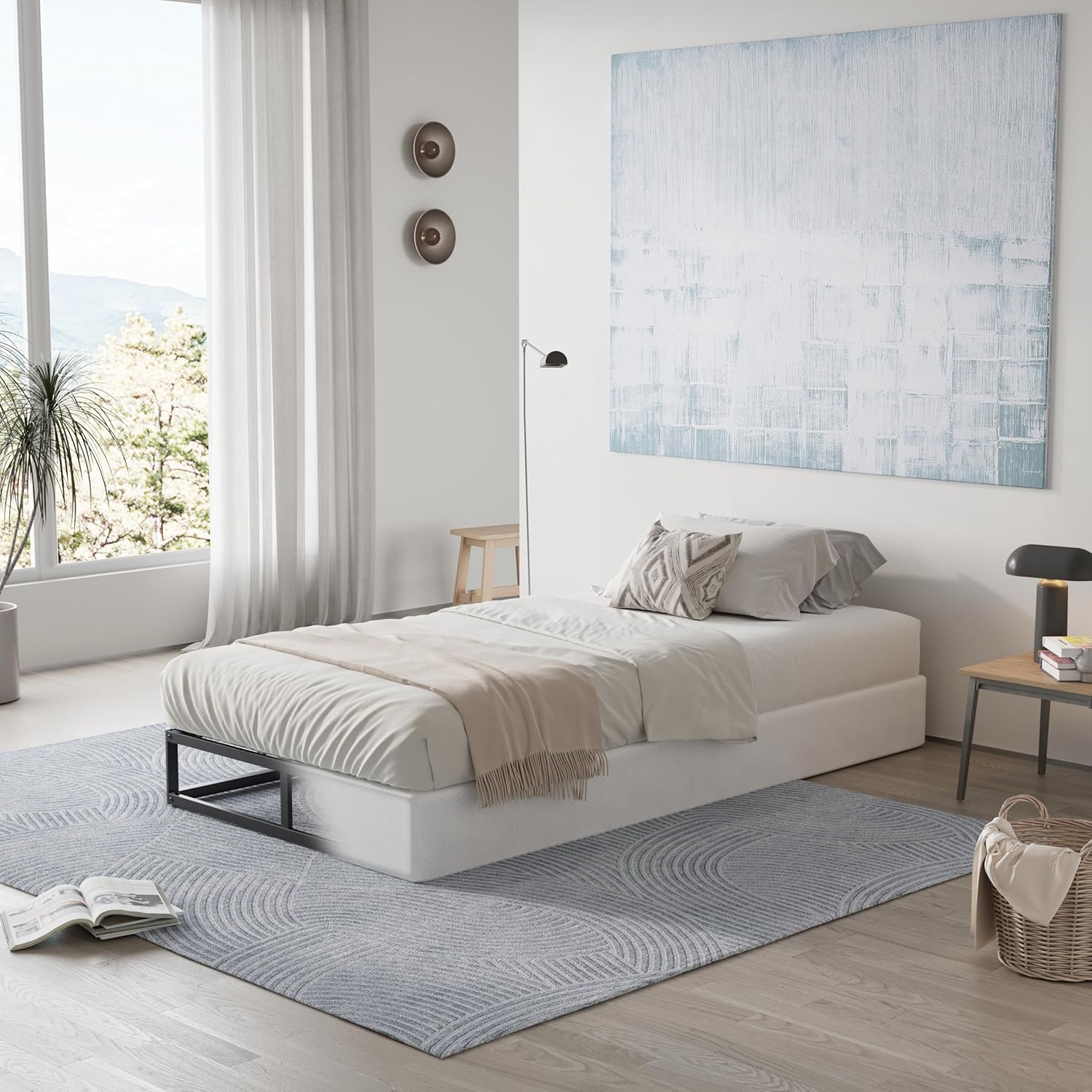 Box Spring Twin Size 5 Inch Low Profile Heavy Duty Metal Frame Mattress Foundation, Quiet Noise-Free,Easy Assembly, 3000lbs Max Weight Capacity Twin 5 Inch